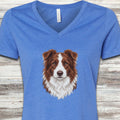 Border Collie Red Studio Portrait V-Neck Tee - Heather True Royal