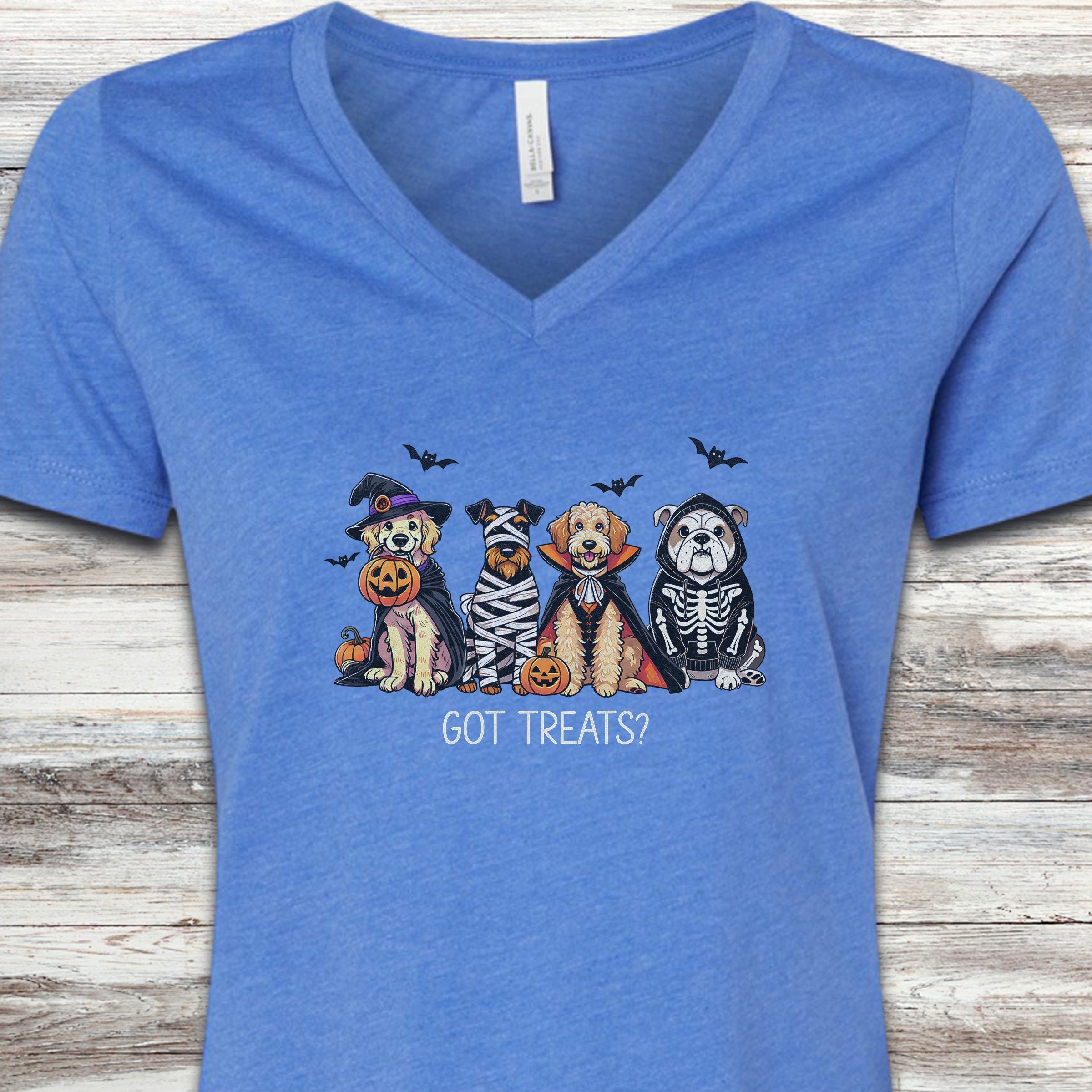 Halloween Got Treats V-Neck Tee - Heather True Royal