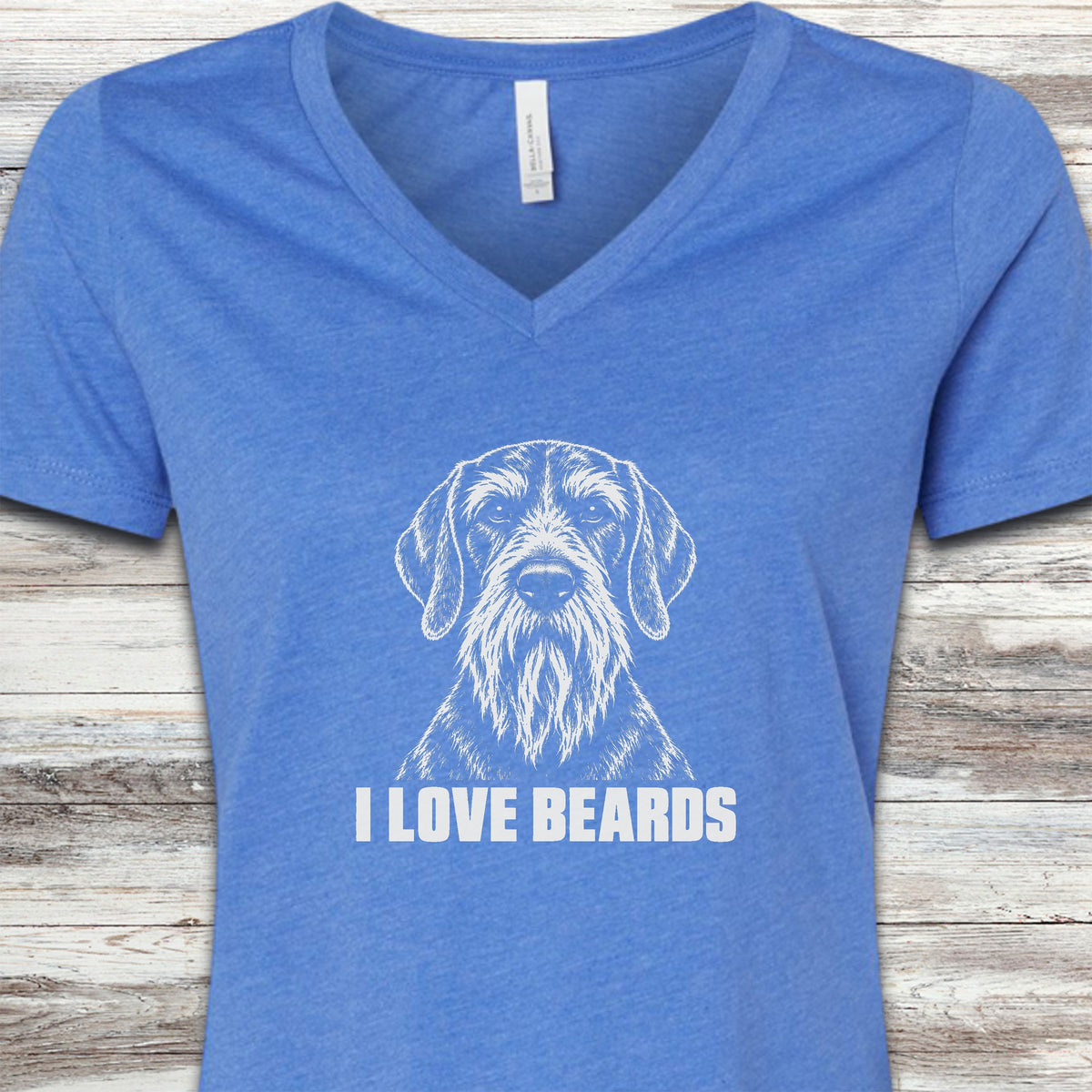 German Wirehaired Pointer I Love Beards V-Neck Tee - Heather True Royal