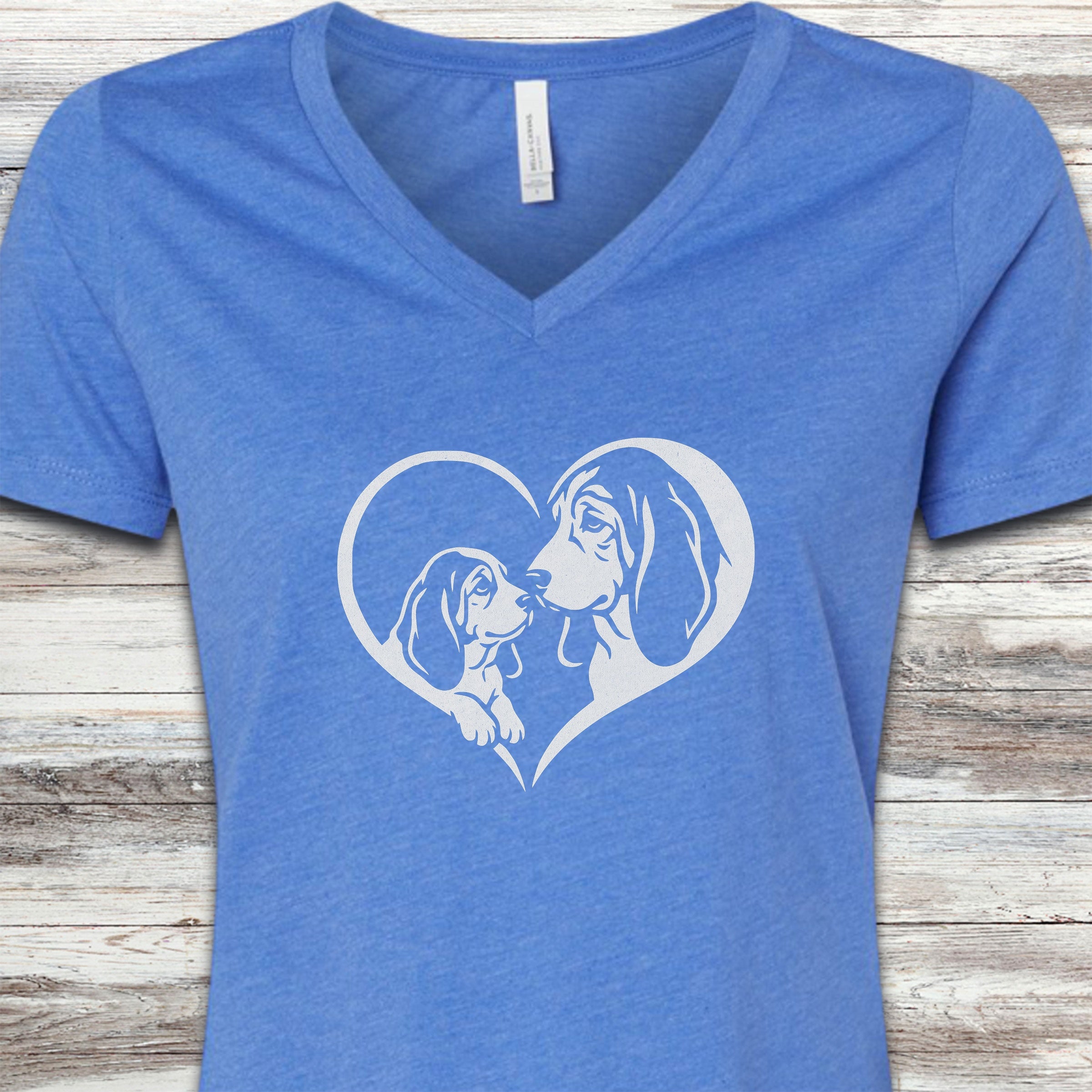 Basset Hound Heart Bond V-Neck Tee - Heather True Royal