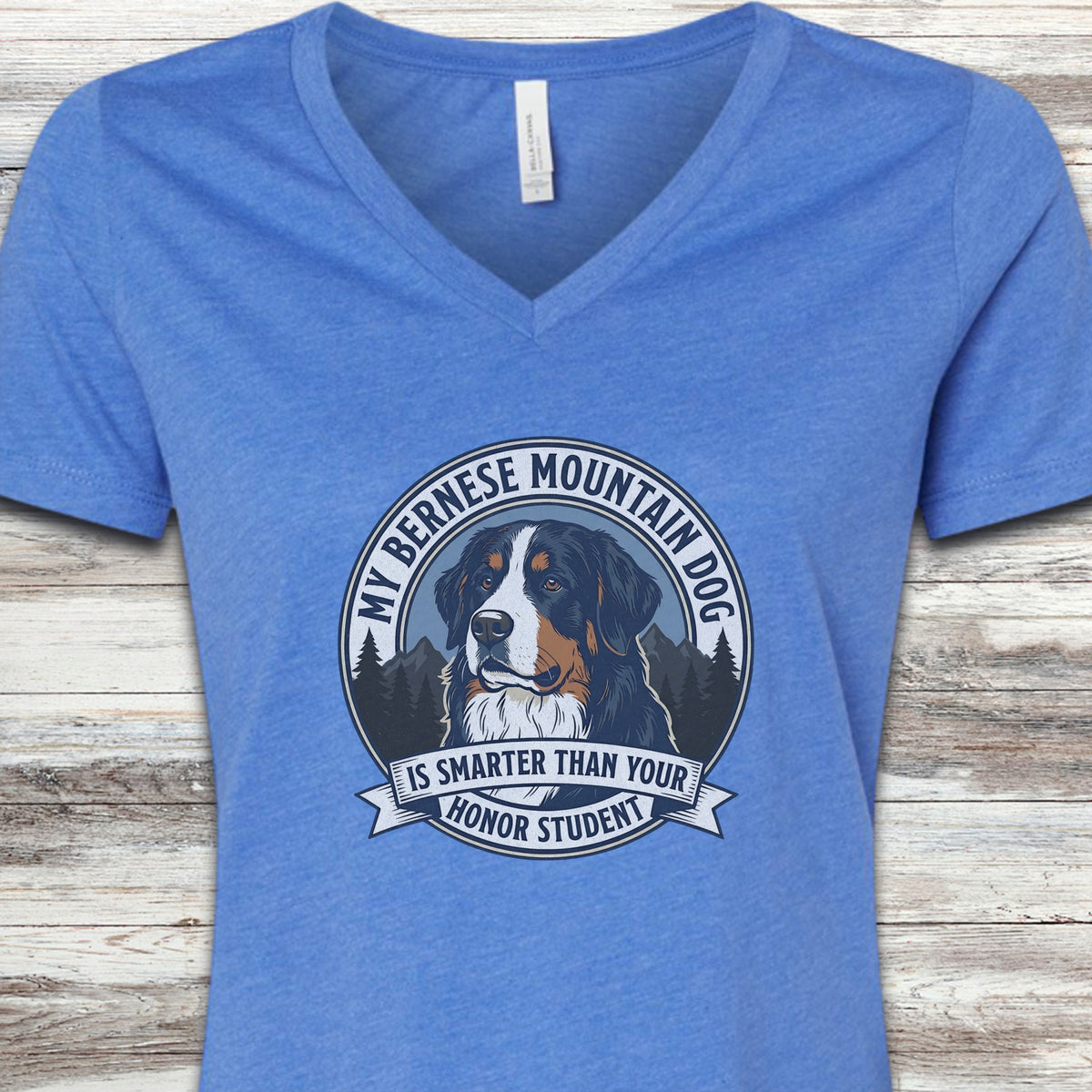 Bernese Mountain Dog Smart V-Neck Tee - Heather True Royal