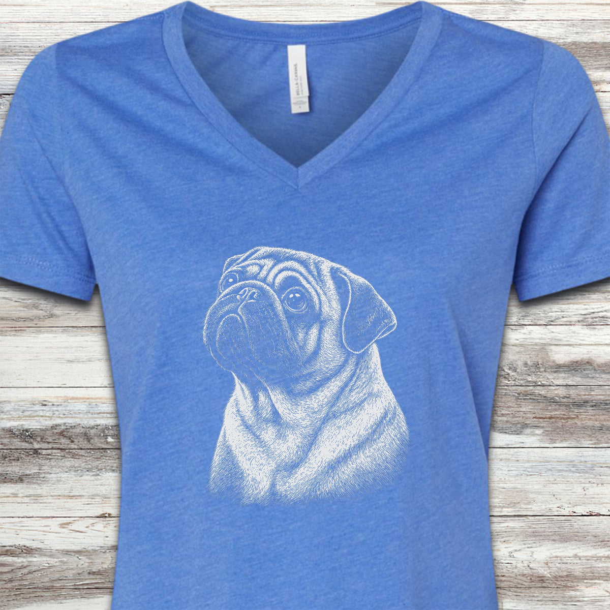Pug Loyalty V-Neck Tee - Heather True Royal