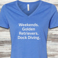 Golden Retriever Weekends Dock Diving V-Neck Tee - Heather True Royal