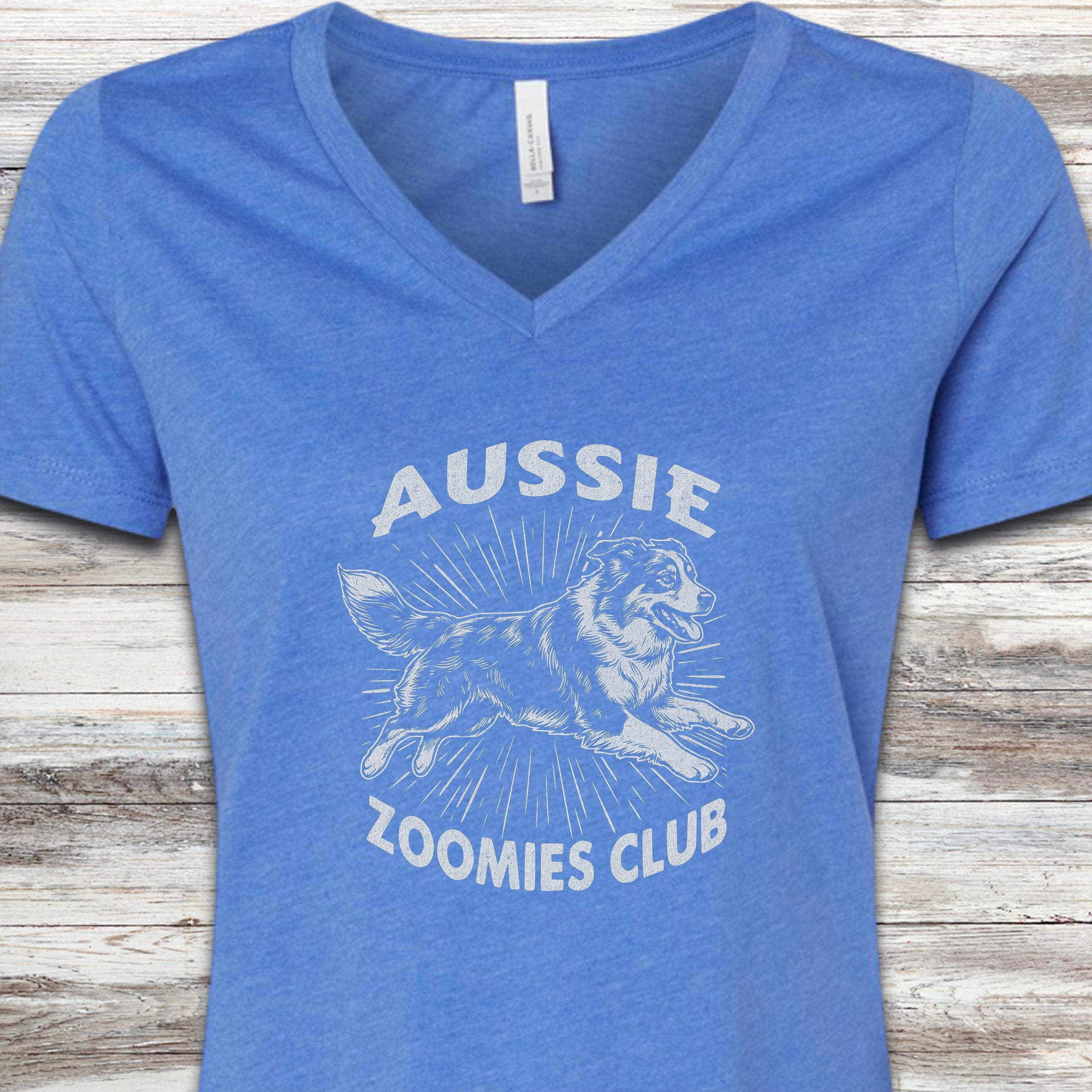 Australian Shepherd Zoomies V-Neck Tee - Heather True Royal