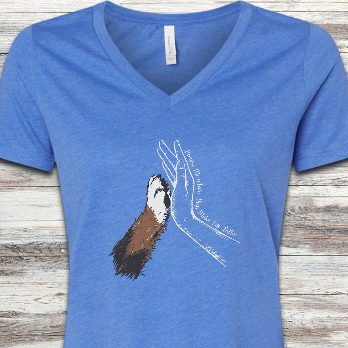 Bernese Mountain Dog Together V-Neck Tee - Heather True Royal