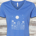Doodle Moonlight & Wildflowers V-Neck Tee - Heather True Royal