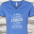 Corgi Days V-Neck Tee - Heather True Royal