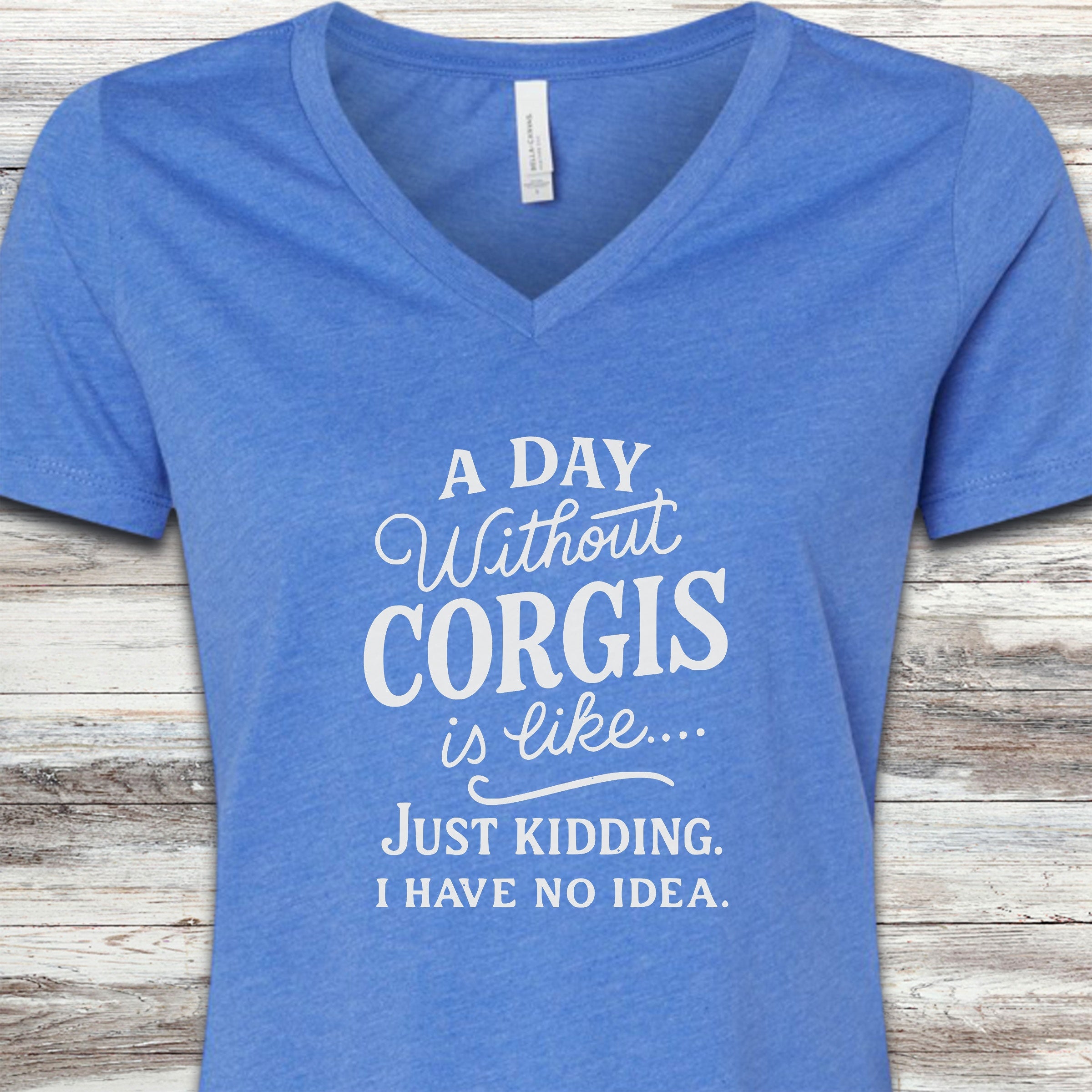 Corgi Days V-Neck Tee - Heather True Royal