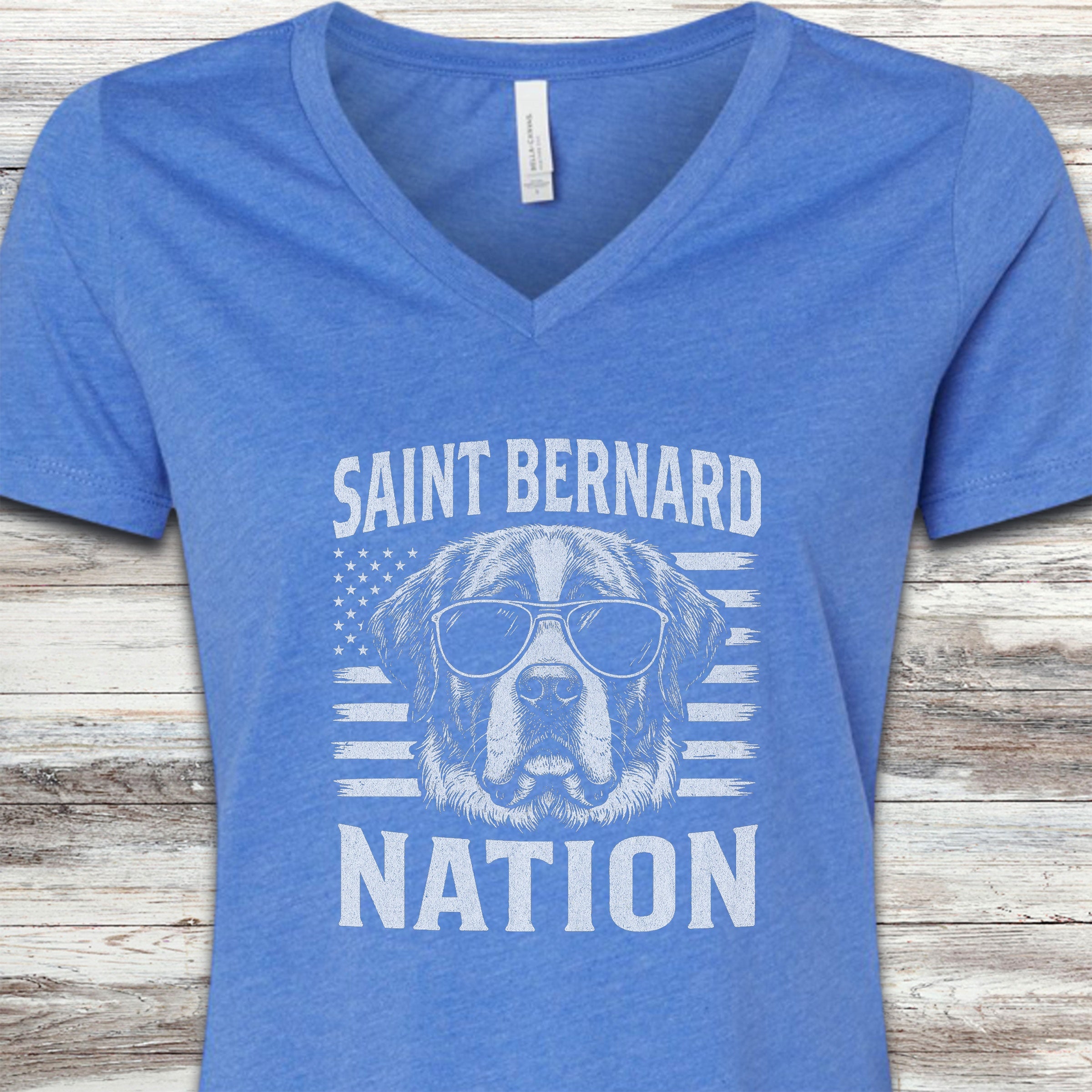 Saint Bernard Nation V-Neck Tee - Heather True Royal