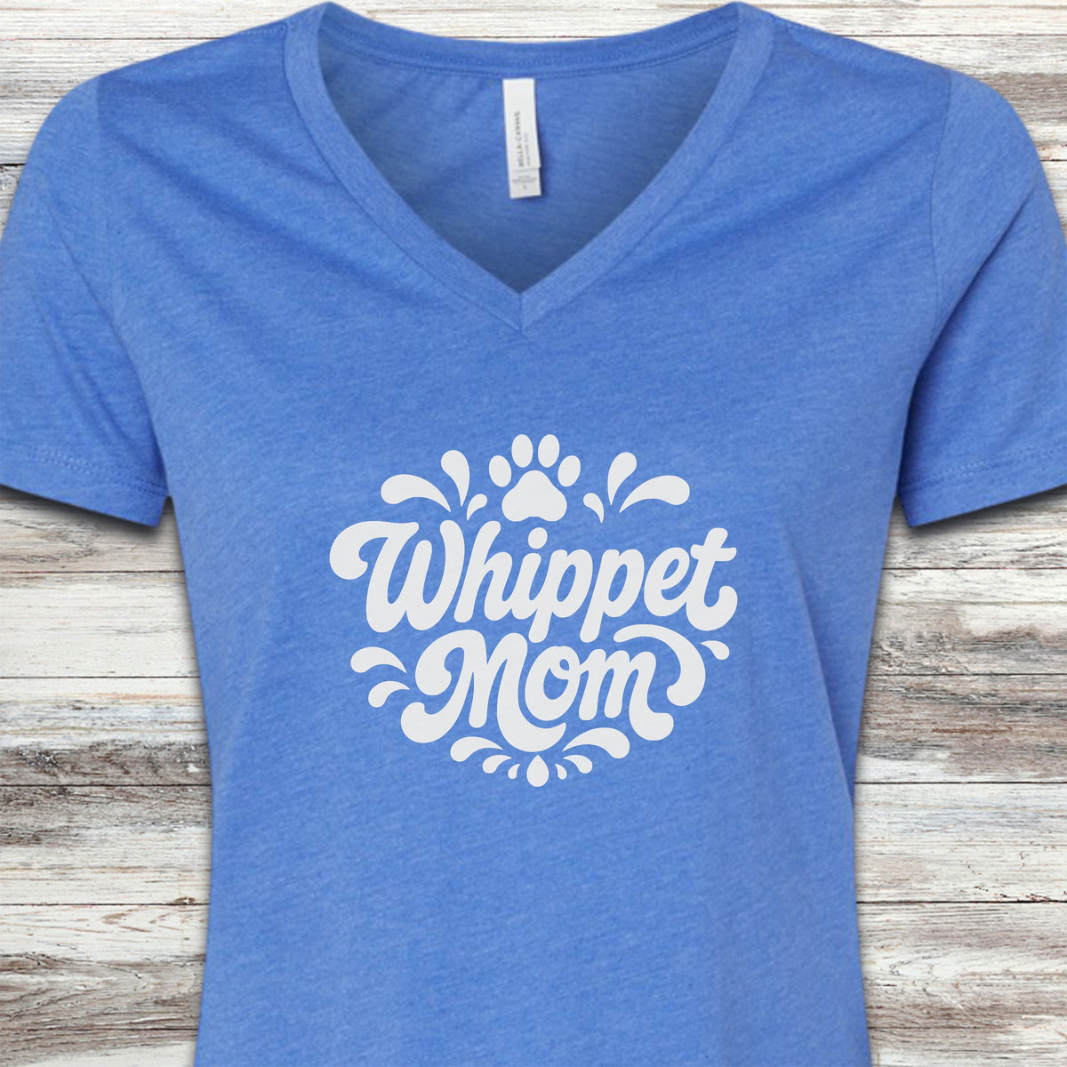 Whippet Groovy Mom V-Neck Tee - Heather True Royal