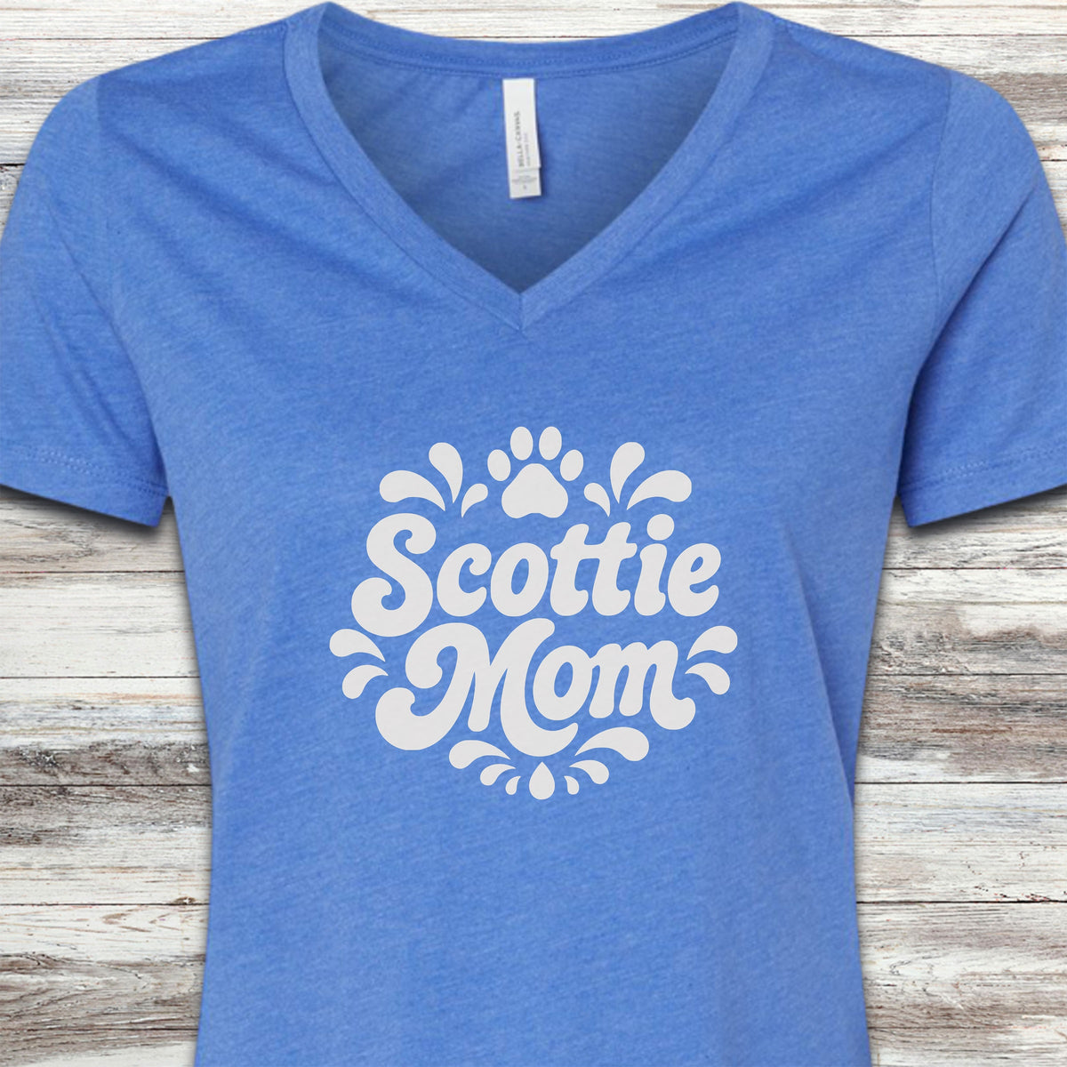 Scottish Terrier Groovy Mom V-Neck Tee - Heather True Royal