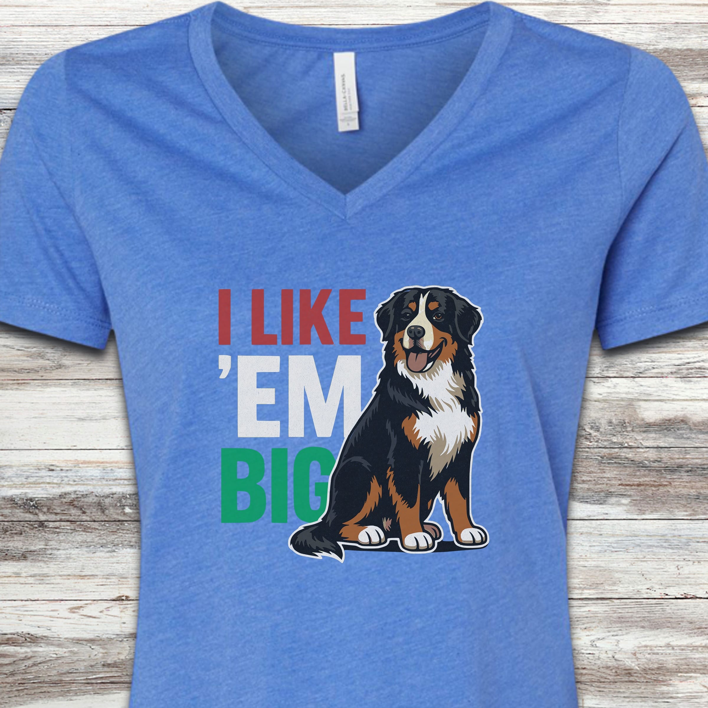 Bernese Mountain Dog Big V-Neck Tee - Heather True Royal