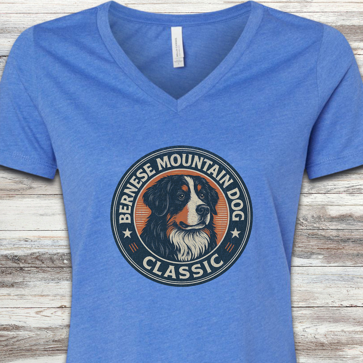 Bernese Mountain Dog Classic V-Neck Tee - Heather True Royal
