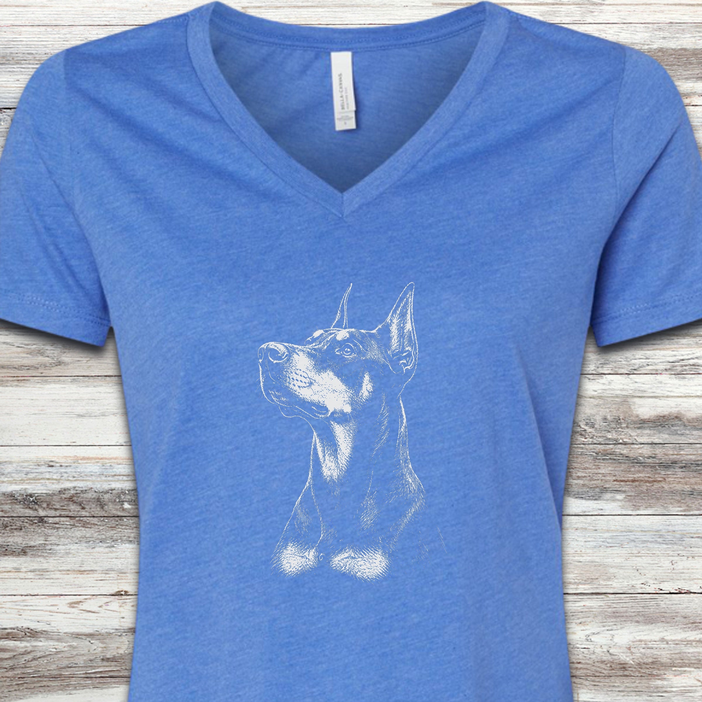 Doberman Loyalty V-Neck Tee - Heather True Royal