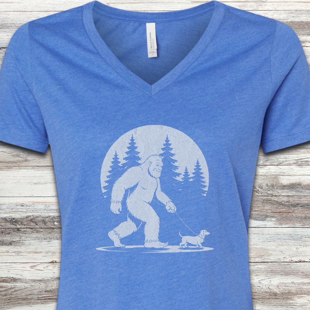 Dachshund Bigfoot V-Neck Tee - Heather True Royal
