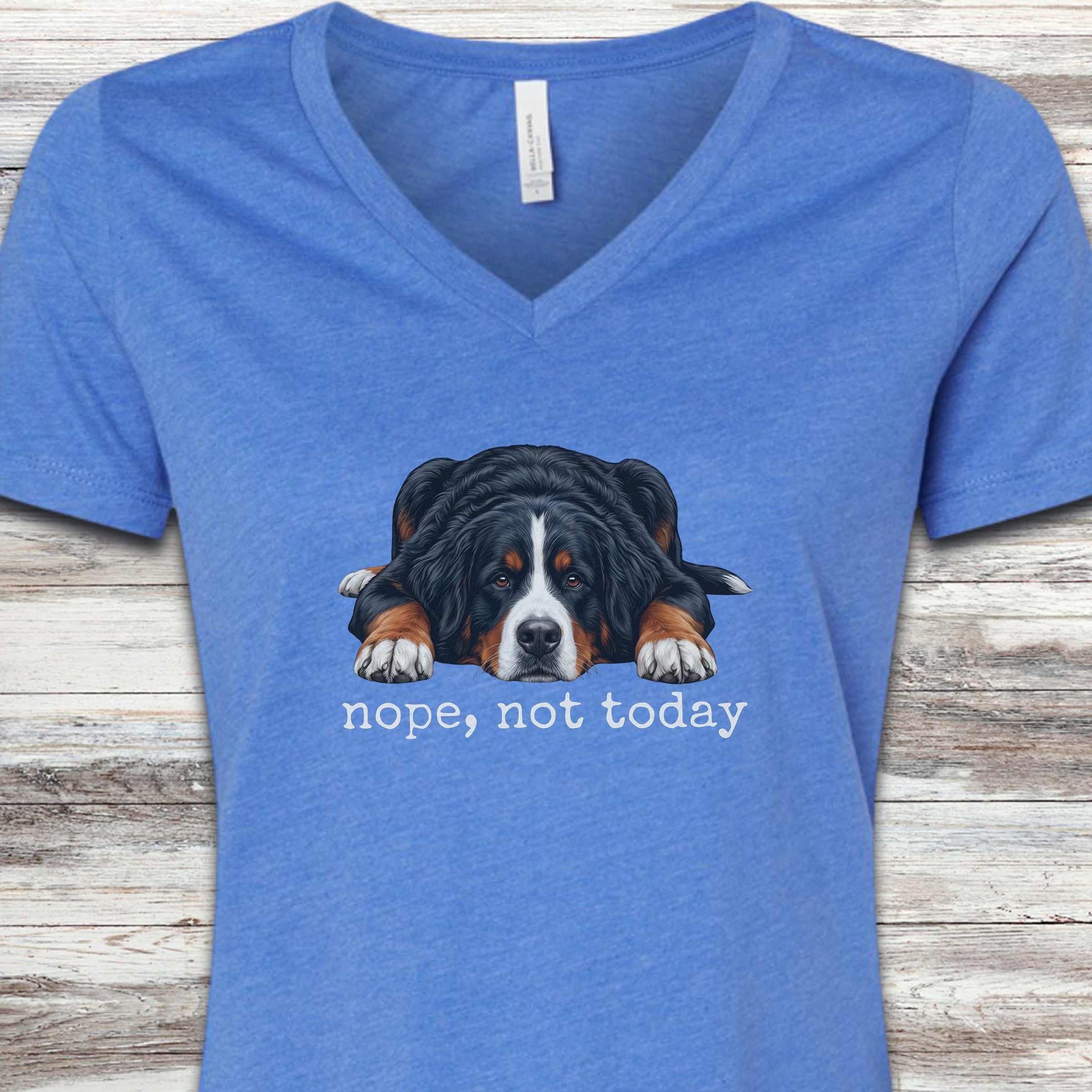 Swiss Mountain Dog Nope V-Neck Tee - Heather True Royal