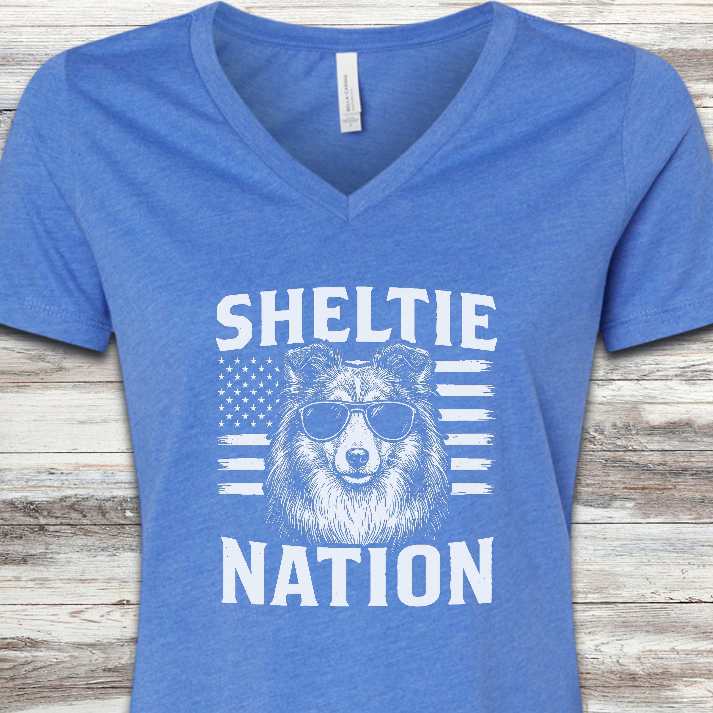 Shetland Sheepdog Nation V-Neck Tee - Heather True Royal