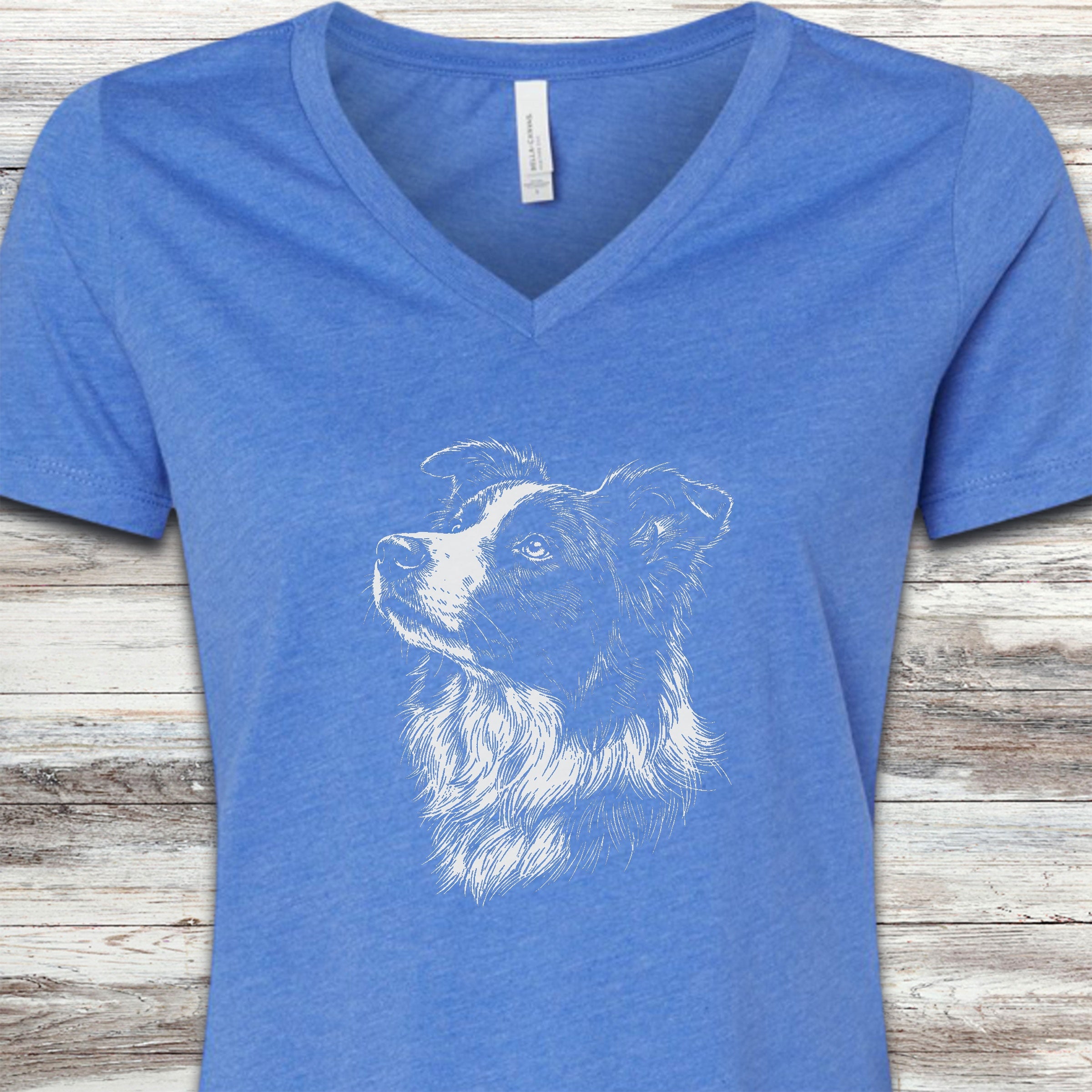 Border Collie Loyalty V-Neck Tee - Heather True Royal