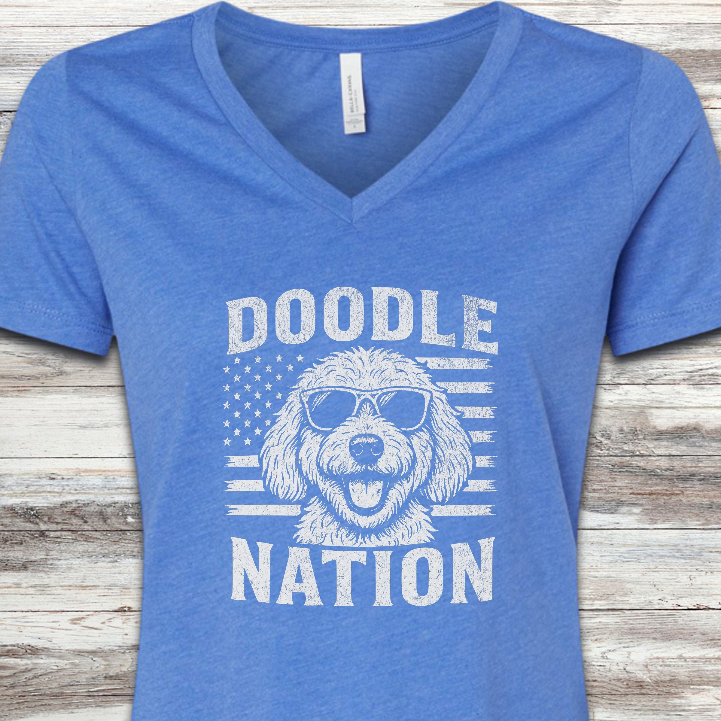 Doodle Nation V-Neck Tee - Heather True Royal