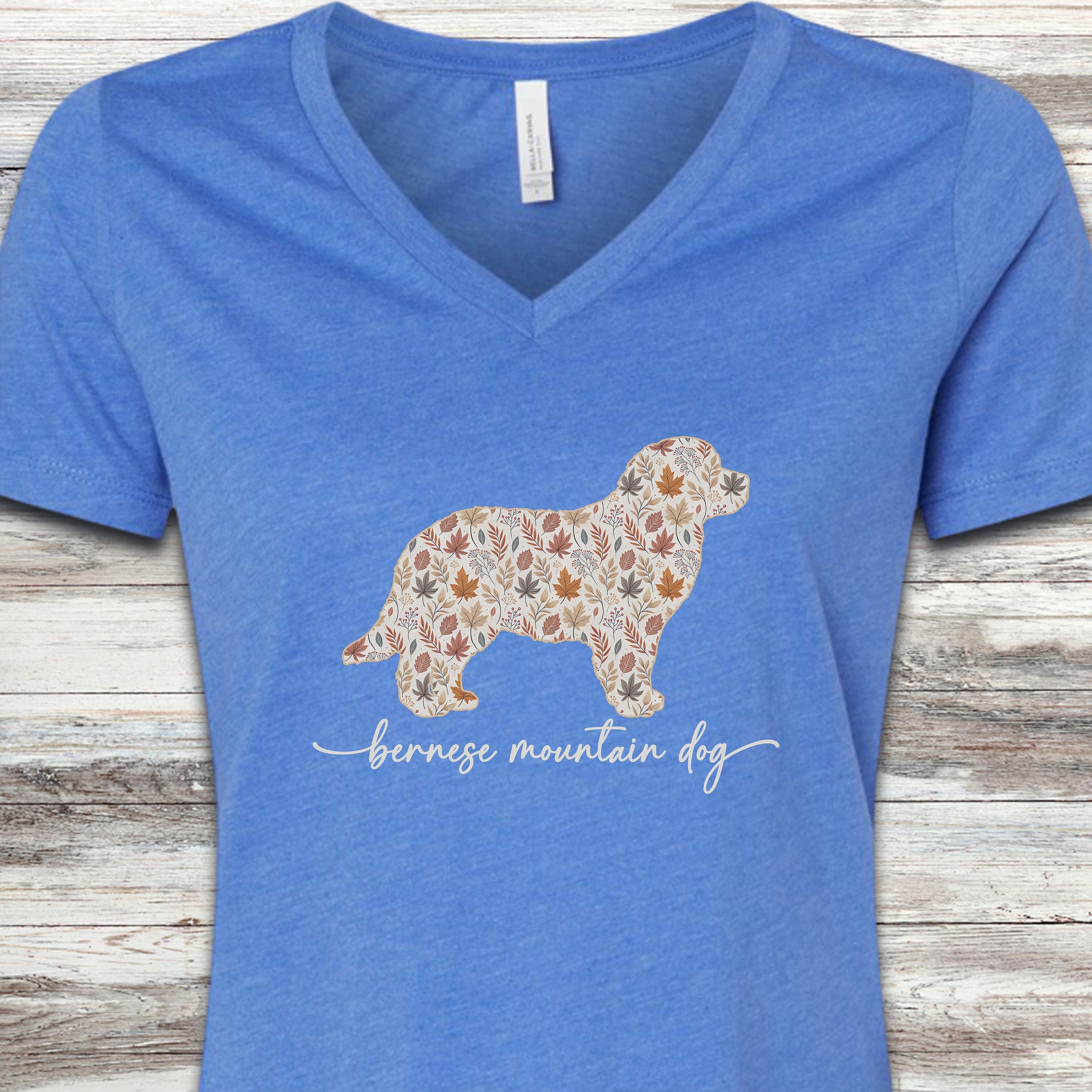 Bernese Mountain Dog Fall V-Neck Tee - Heather True Royal