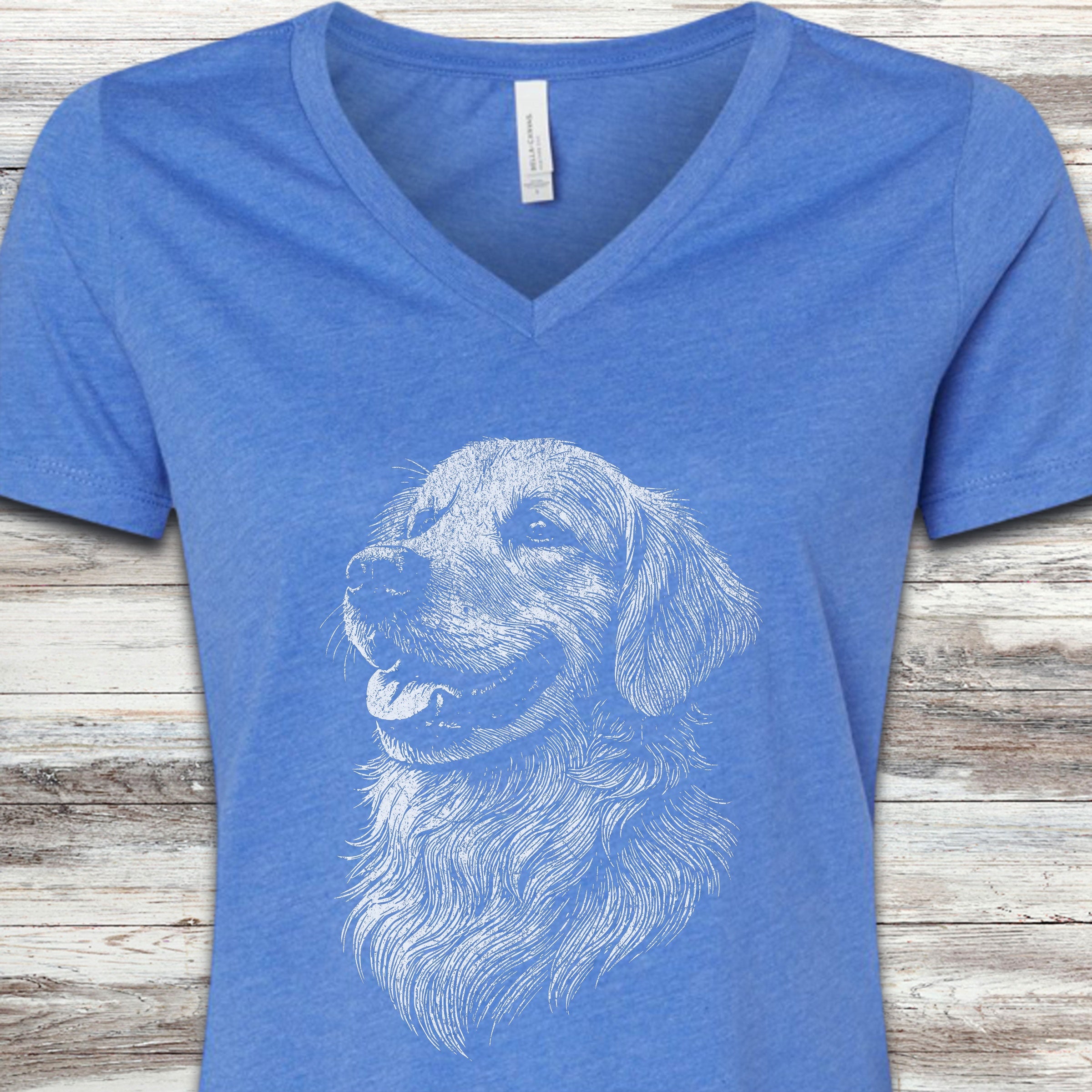 Golden Retriever Sketch V-Neck Tee - Heather True Royal