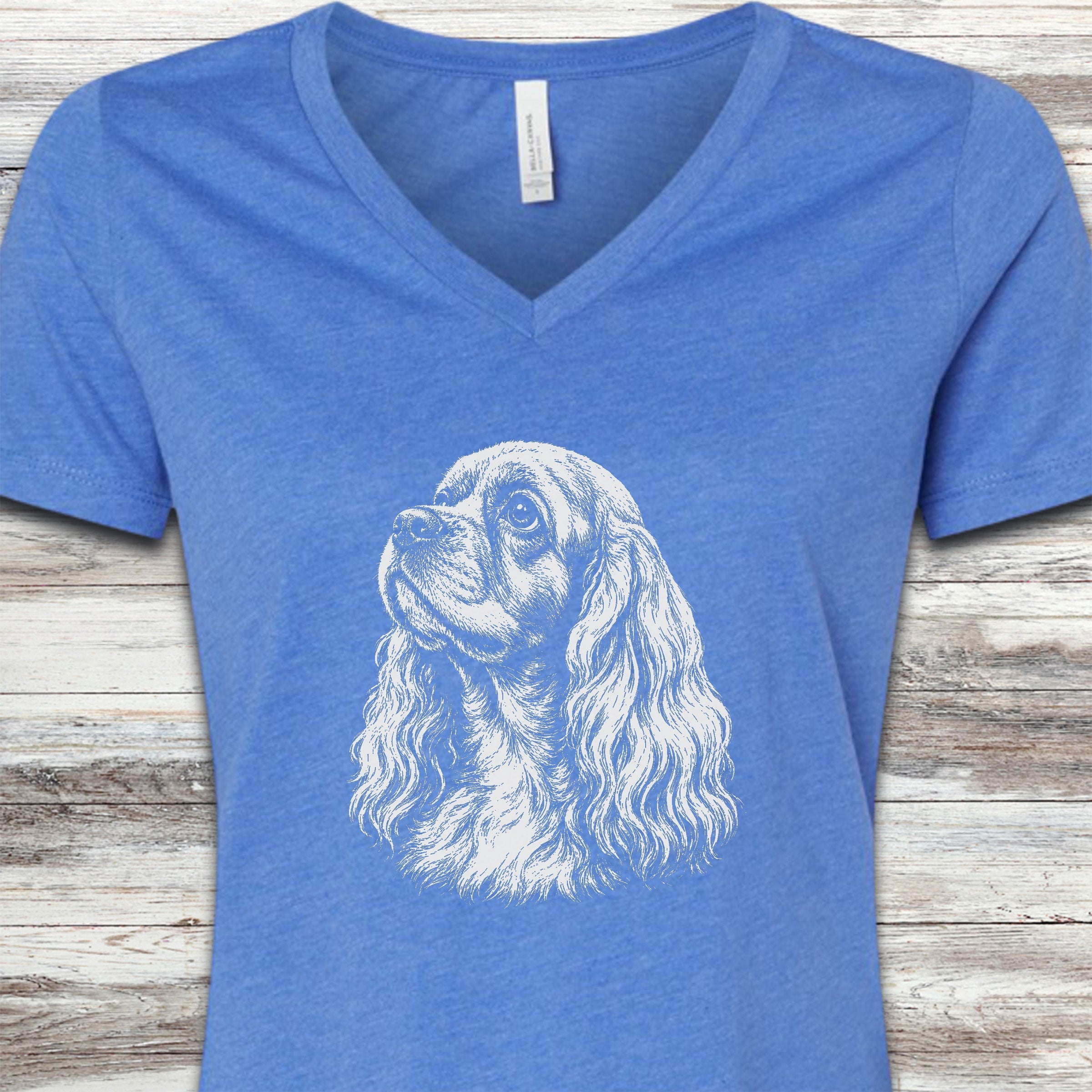 Cocker Spaniel Loyalty V-Neck Tee - Heather True Royal