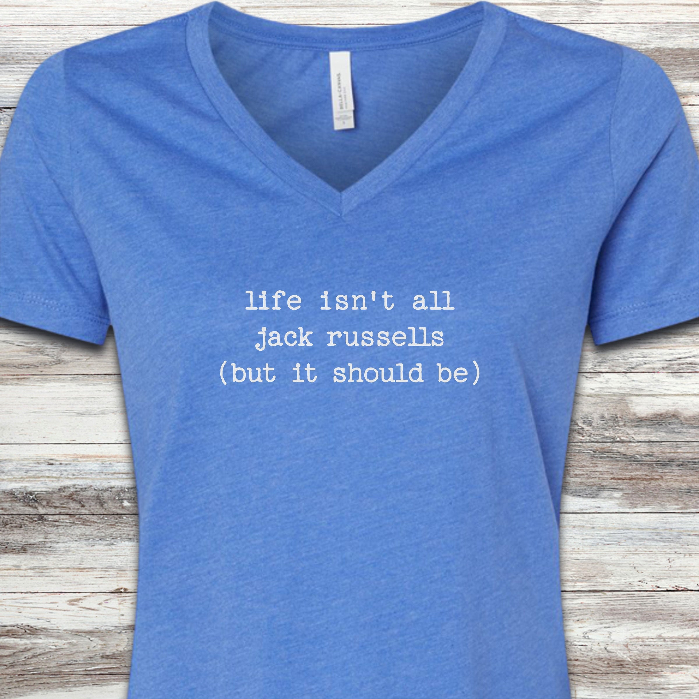 Jack Russell Life V-Neck Tee - Heather True Royal