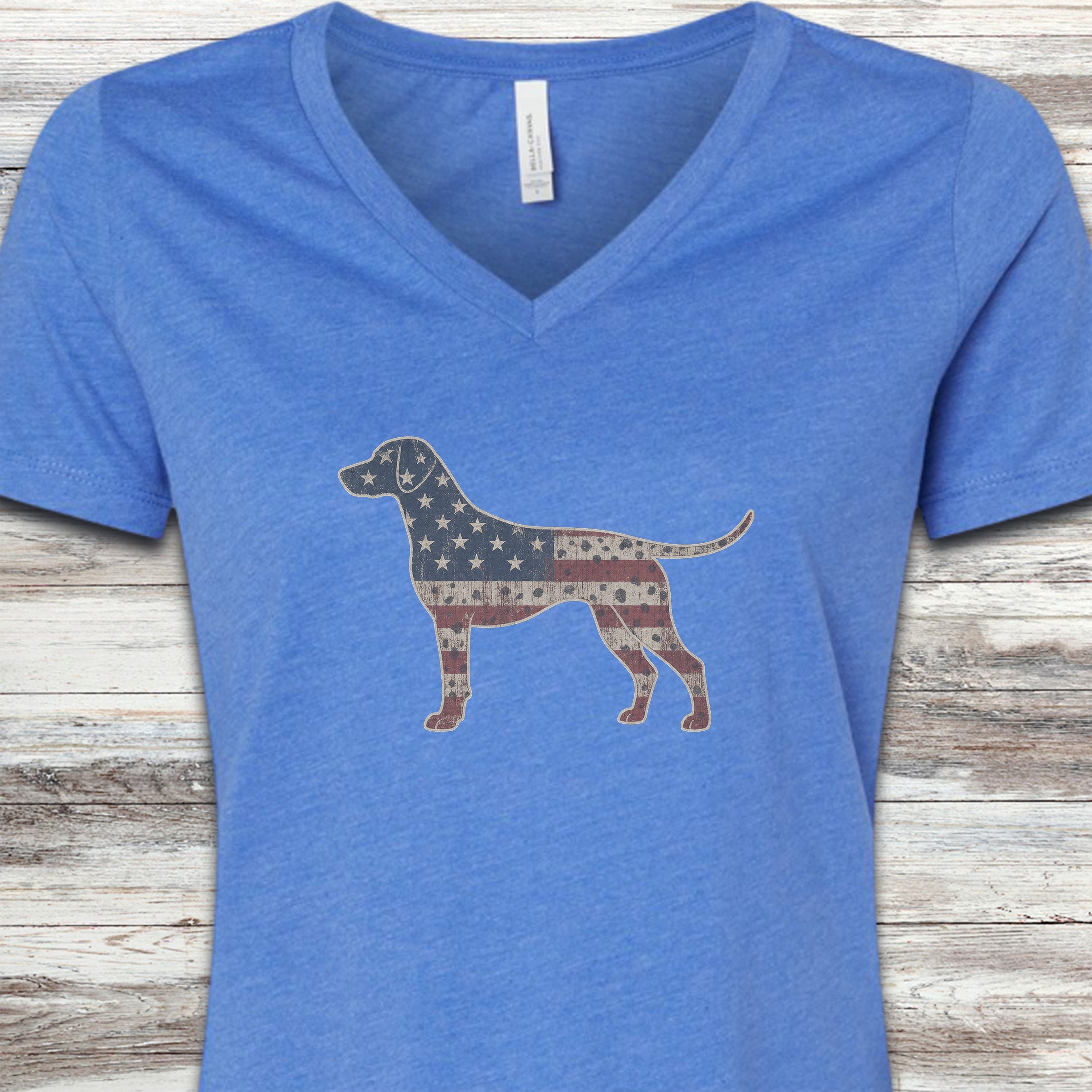 Dalmatian Vintage USA V-Neck Tee - Heather True Royal