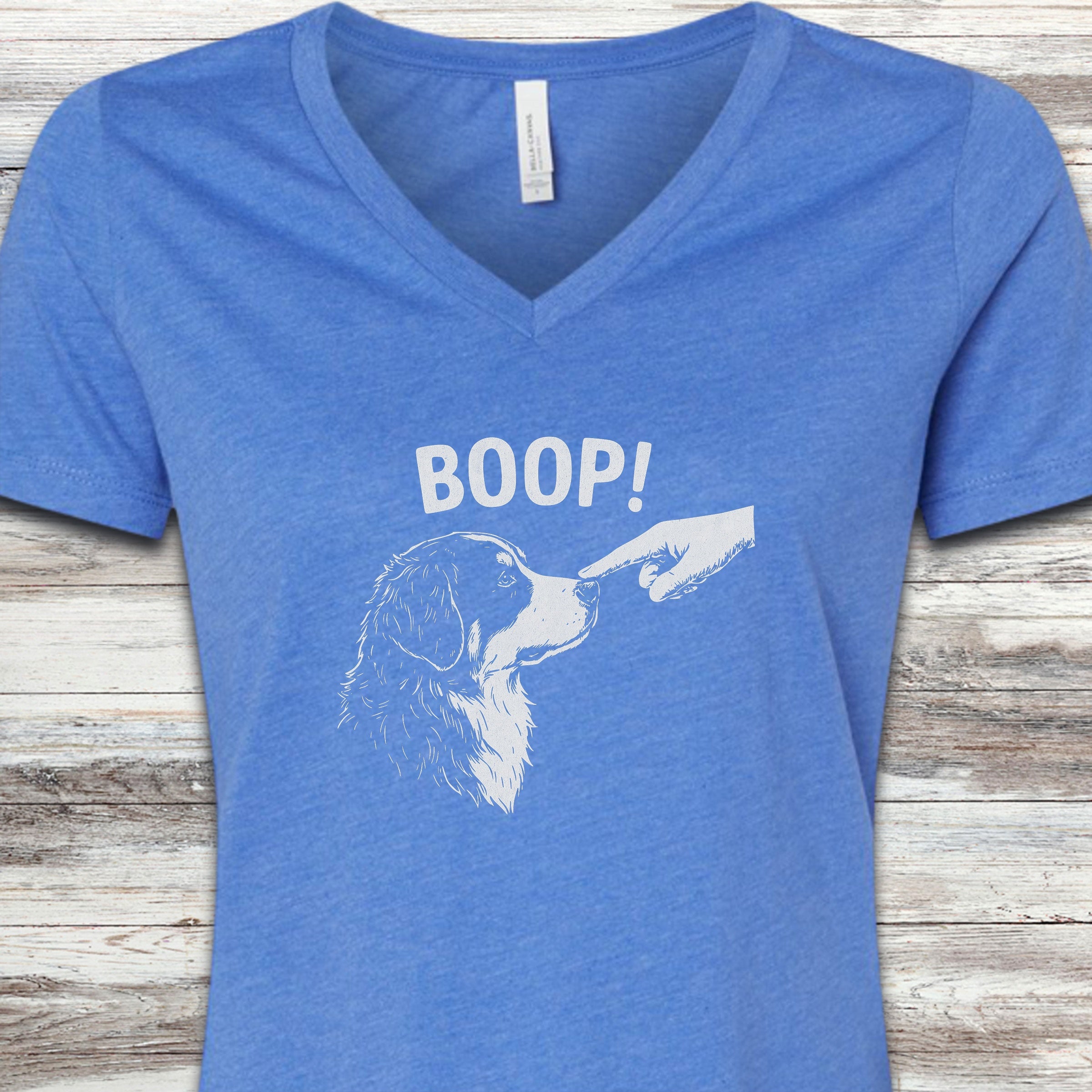 Bernese Mountain Dog Boop V-Neck Tee - Heather True Royal