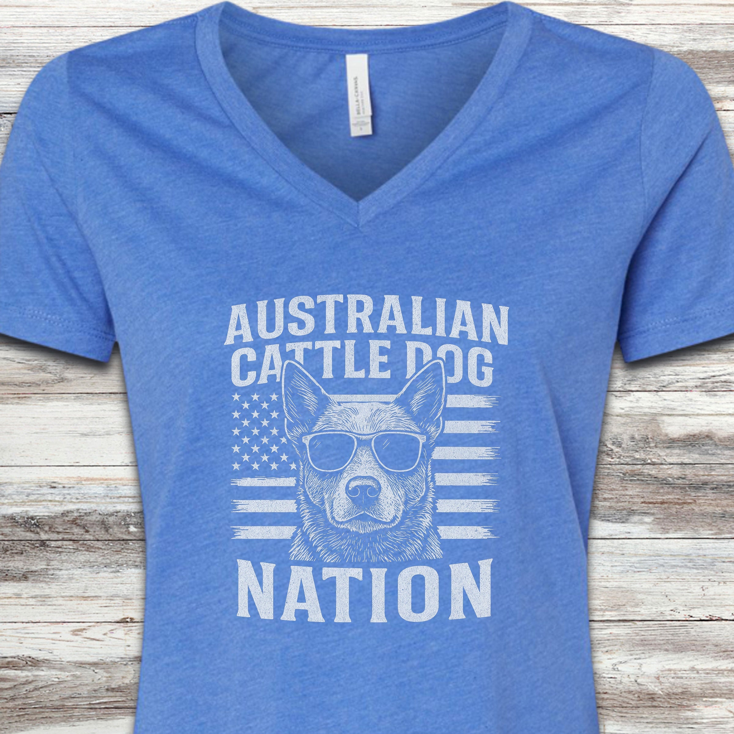 Australian Cattle Dog Nation V-Neck Tee - Heather True Royal
