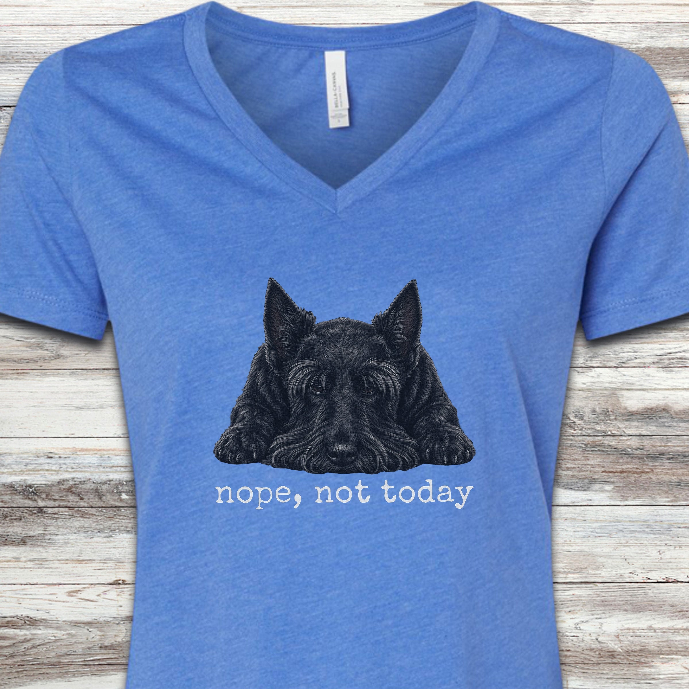 Scottish Terrier Nope V-Neck Tee - Heather True Royal