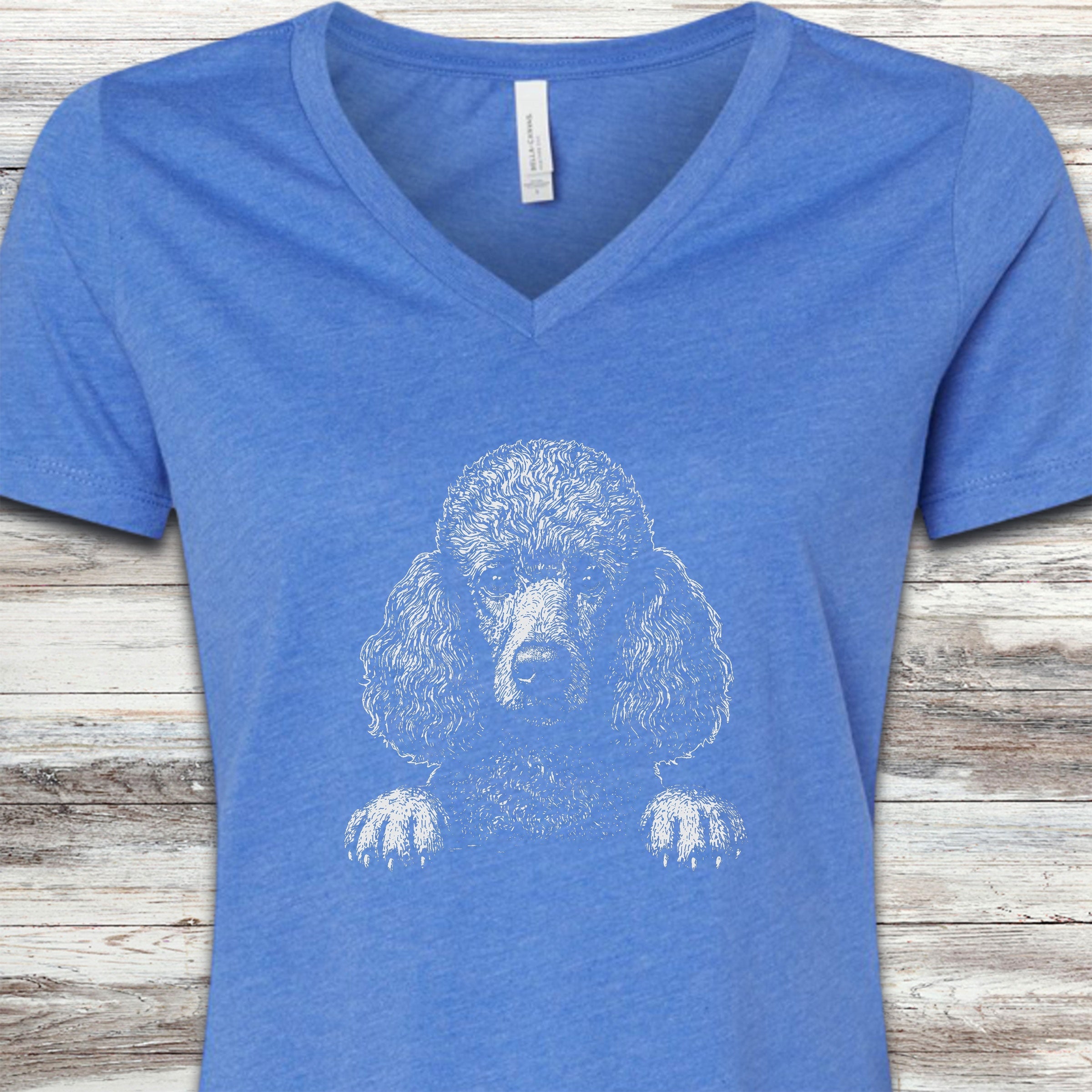 Hello Poodle V-Neck Tee - Heather True Royal