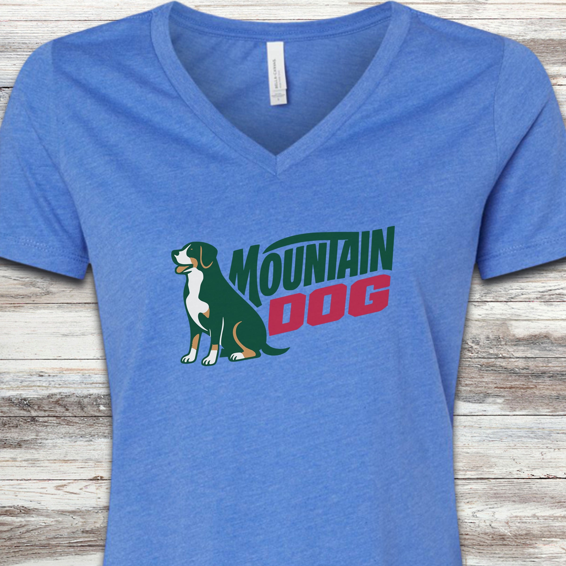 Swiss Mountain Dog V-Neck Tee - Heather True Royal