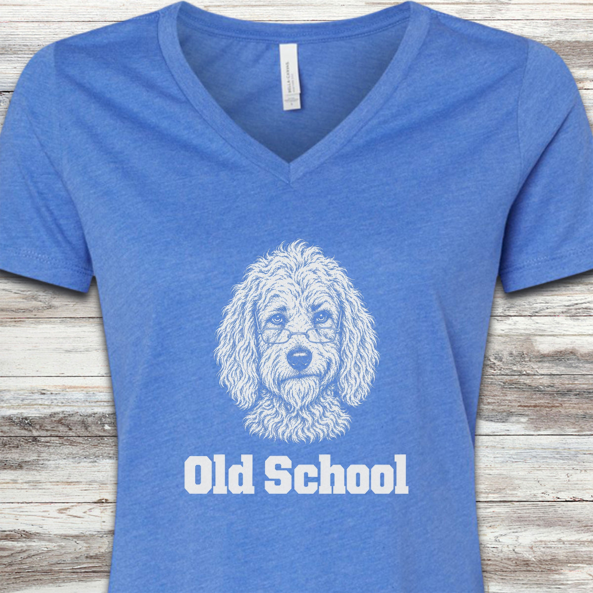 Goldendoodle Old School V-Neck Tee - Heather True Royal