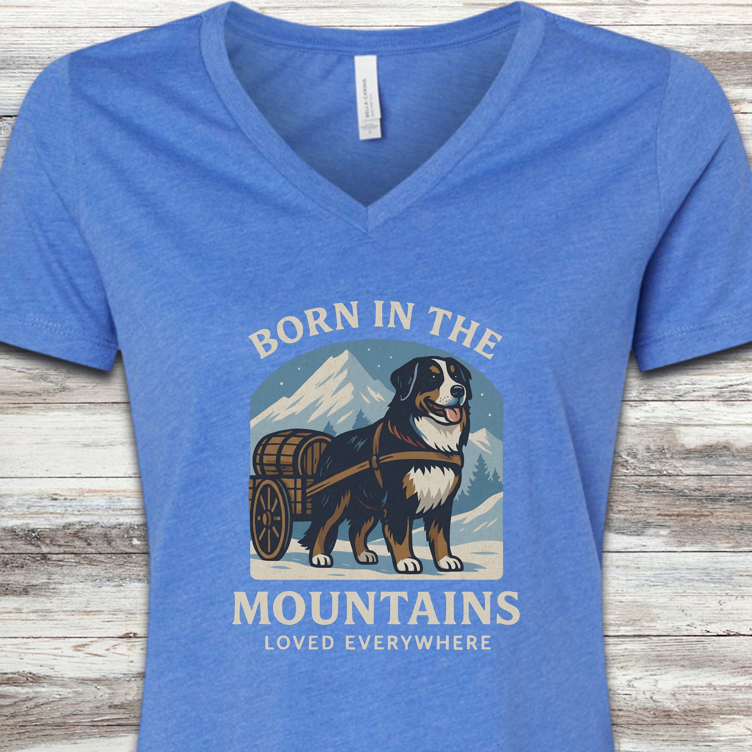 Bernese Mountain Dog Born V-Neck Tee - Heather True Royal