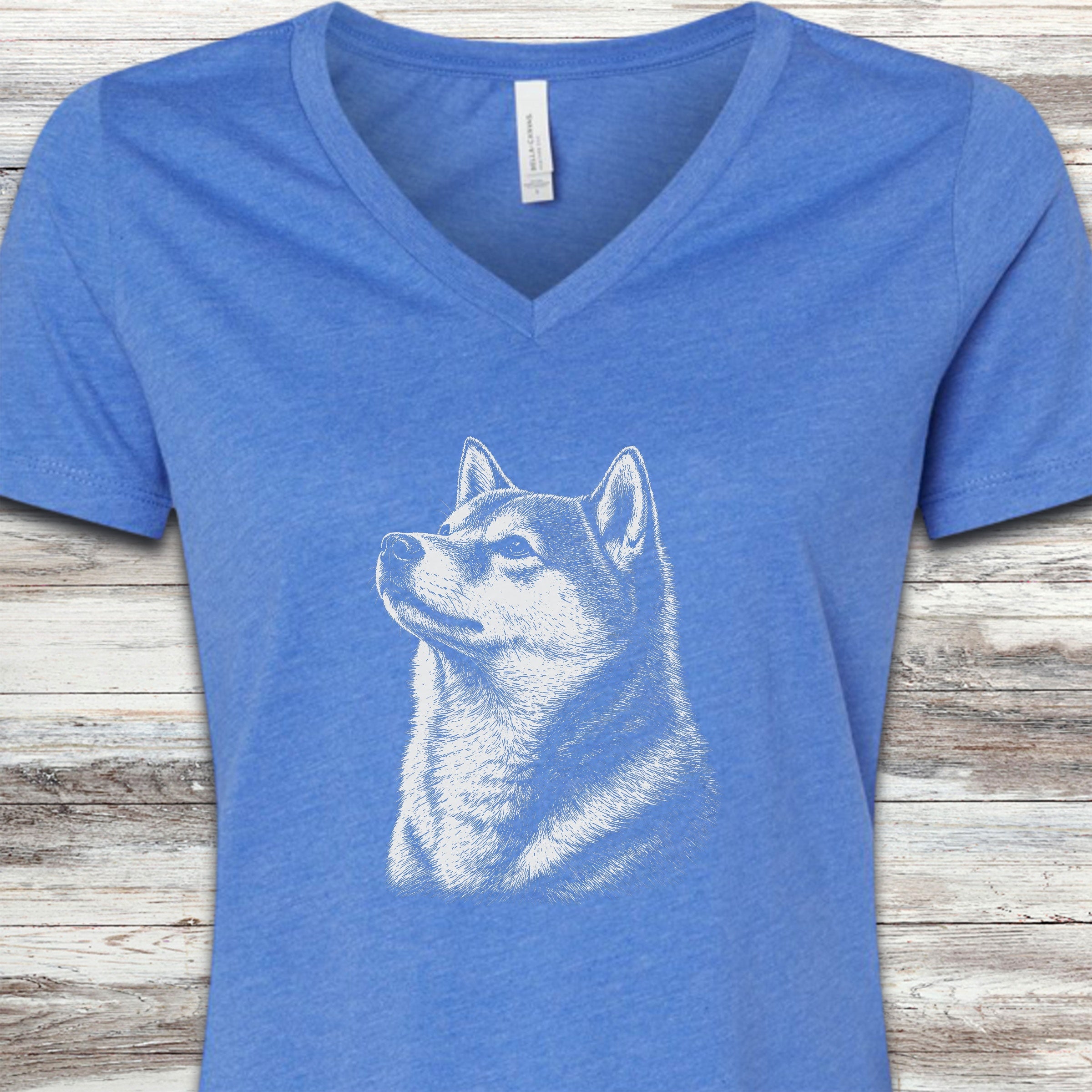 Shiba Inu Loyalty V-Neck Tee - Heather True Royal