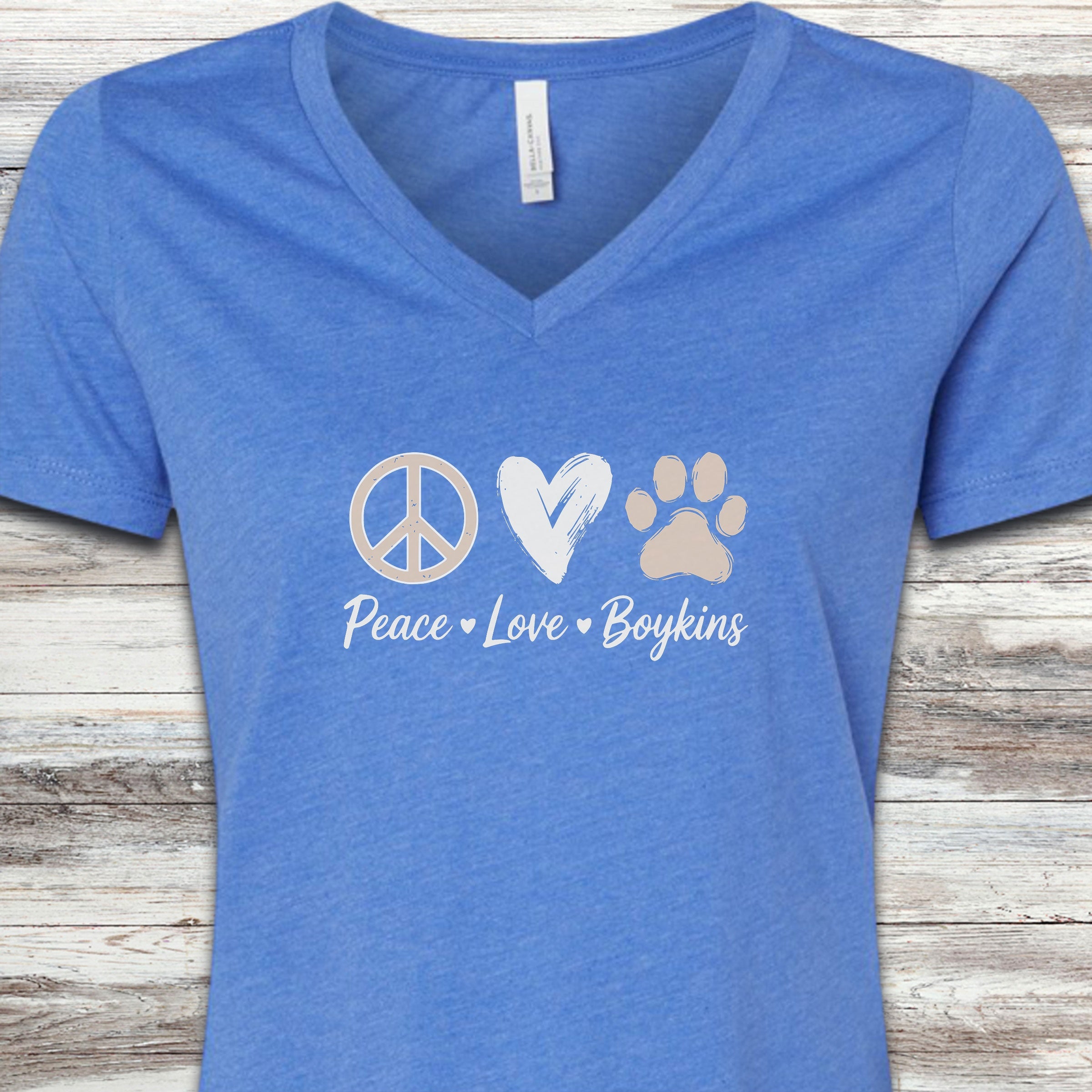 Boykin Spaniel Peace V-Neck Tee - Heather True Royal