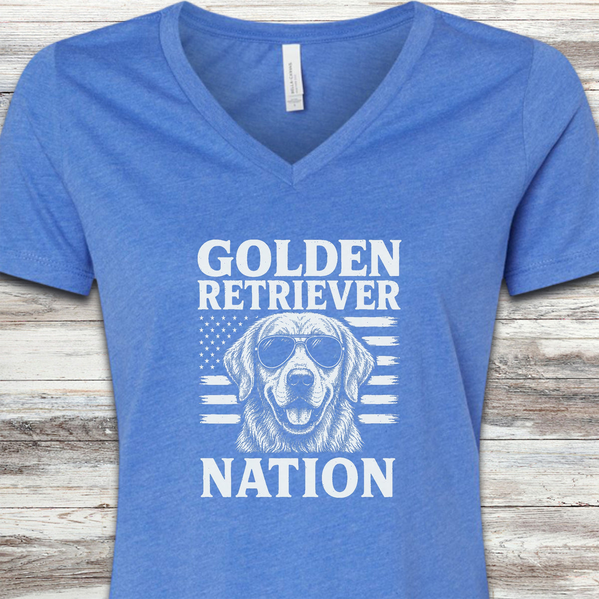 Golden Retriever Nation V-Neck Tee - Heather True Royal
