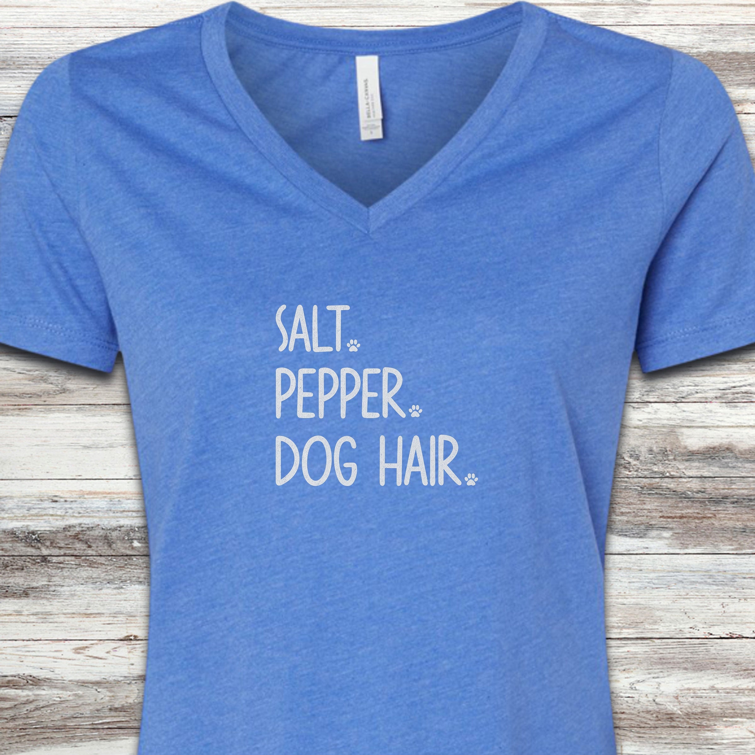 Salt Pepper Dog Hair V-Neck Tee - Heather True Royal