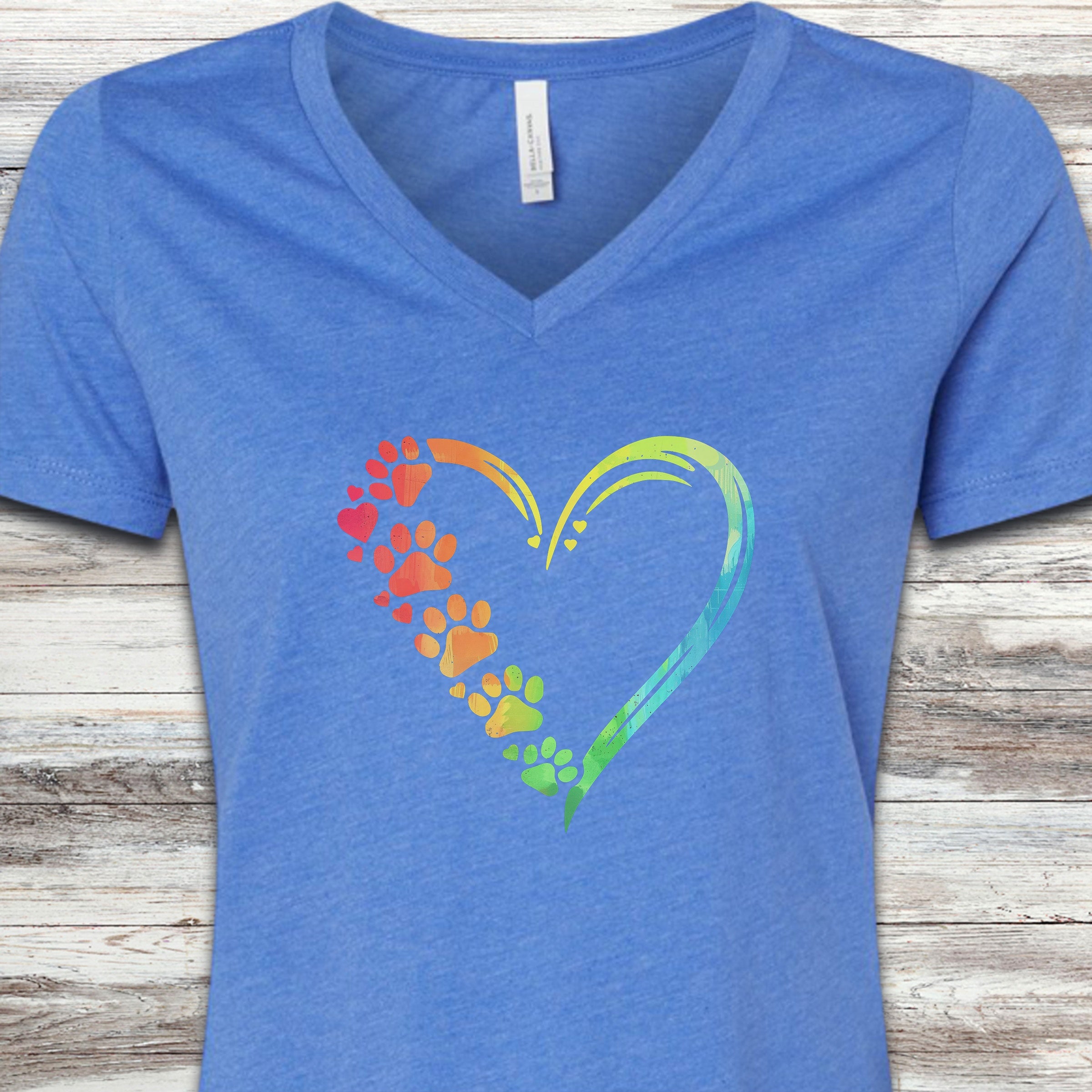 Rainbow Heart V-Neck Tee - Heather True Royal