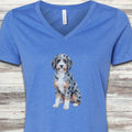 Aussiedoodle Watercolor V-Neck Tee - Heather True Royal
