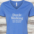 Dachshund Doxie Walking V-Neck Tee - Heather True Royal