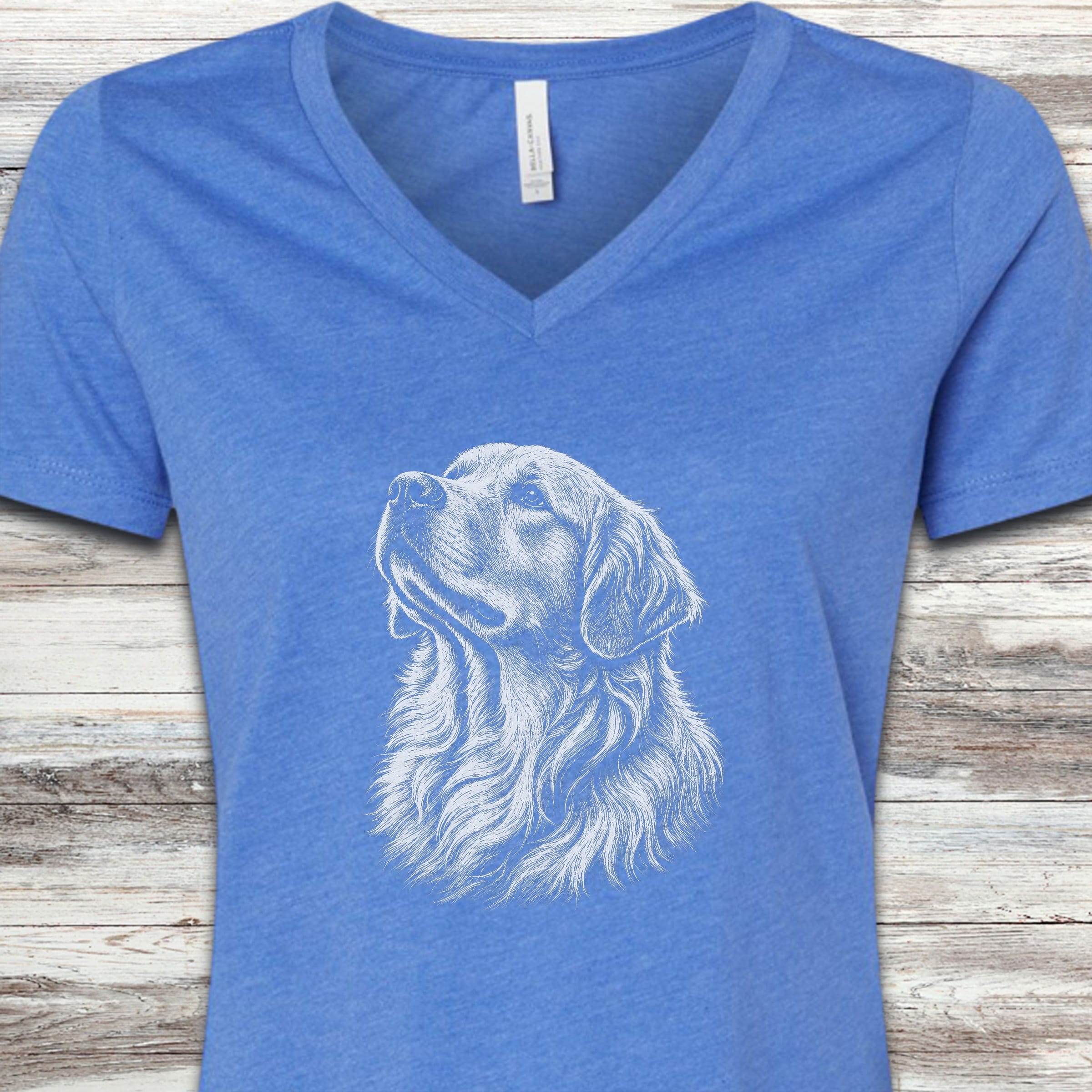 Golden Retriever Loyalty V-Neck Tee - Heather True Royal