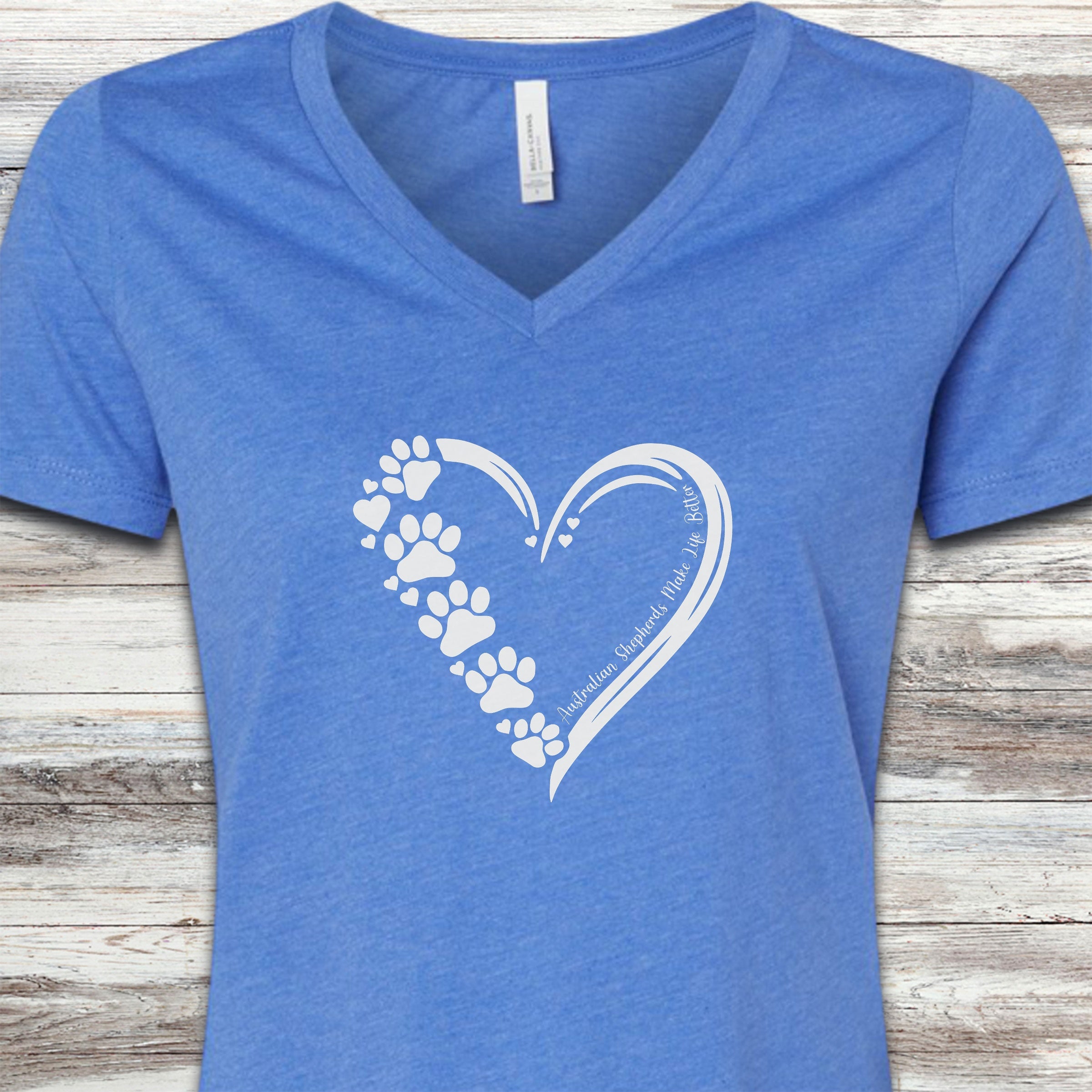 Australian Shepherd Loyal Heart V-Neck Tee - Heather True Royal