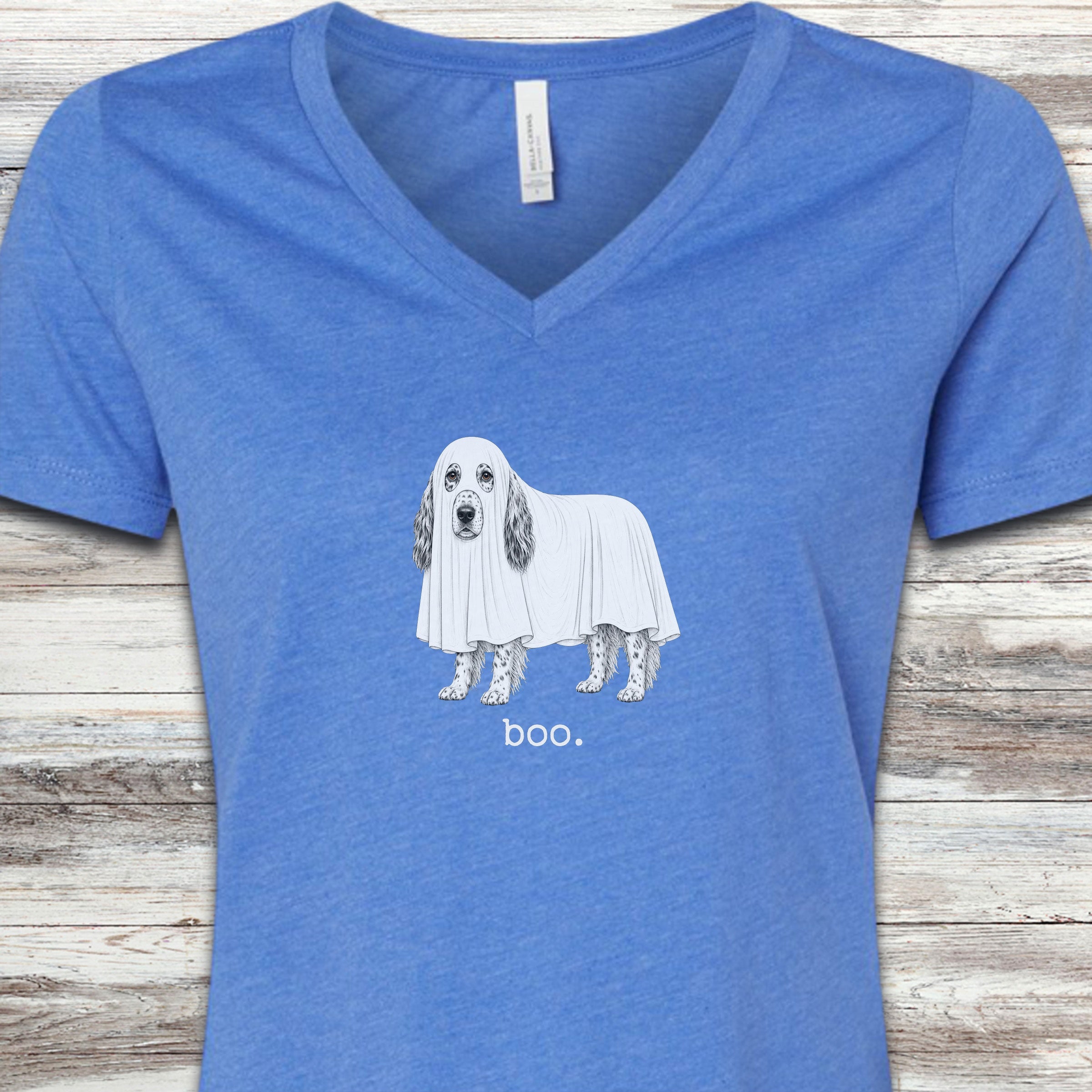 English Setter Boo V-Neck Tee - Heather True Royal