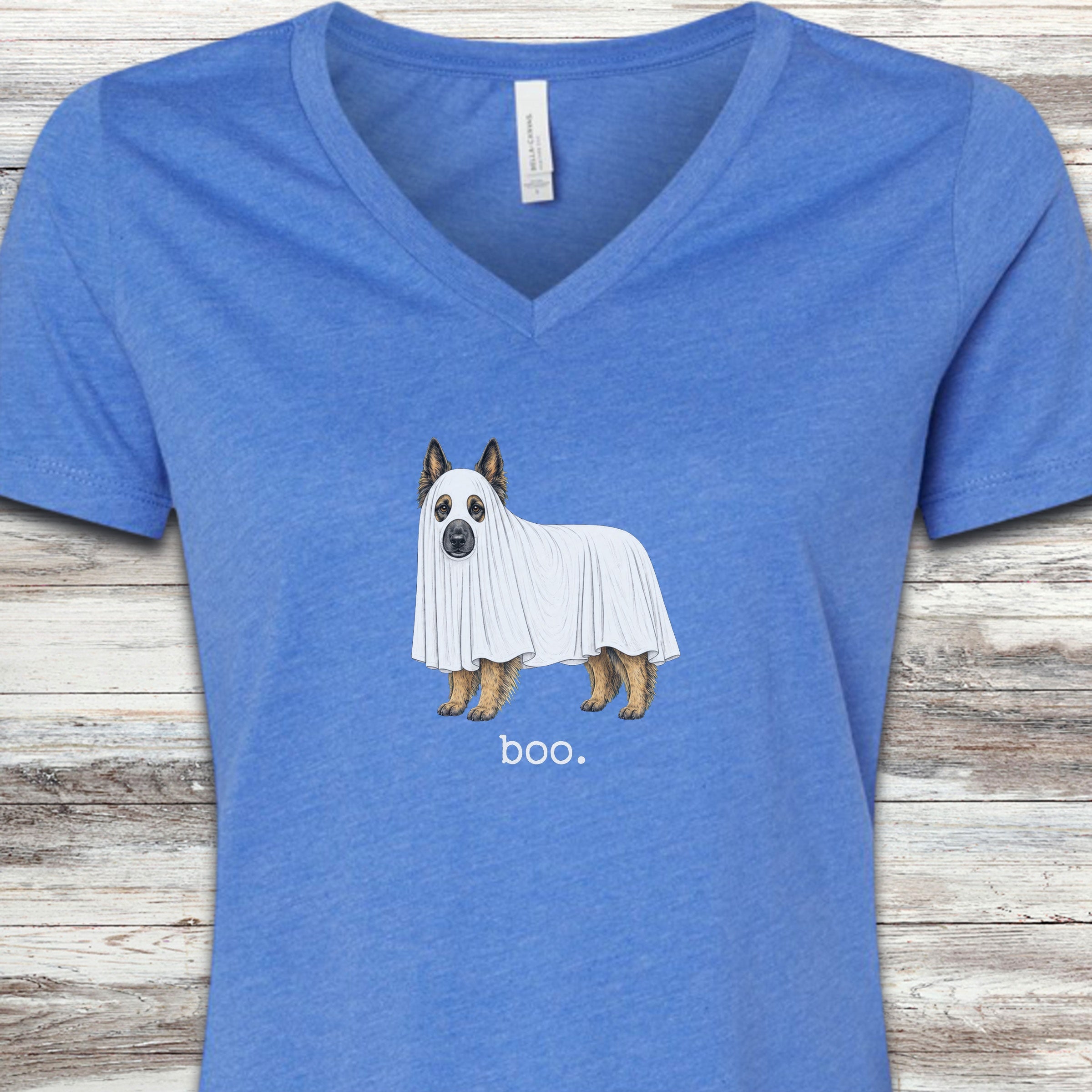 Belgian Tervuren Boo V-Neck Tee - Heather True Royal