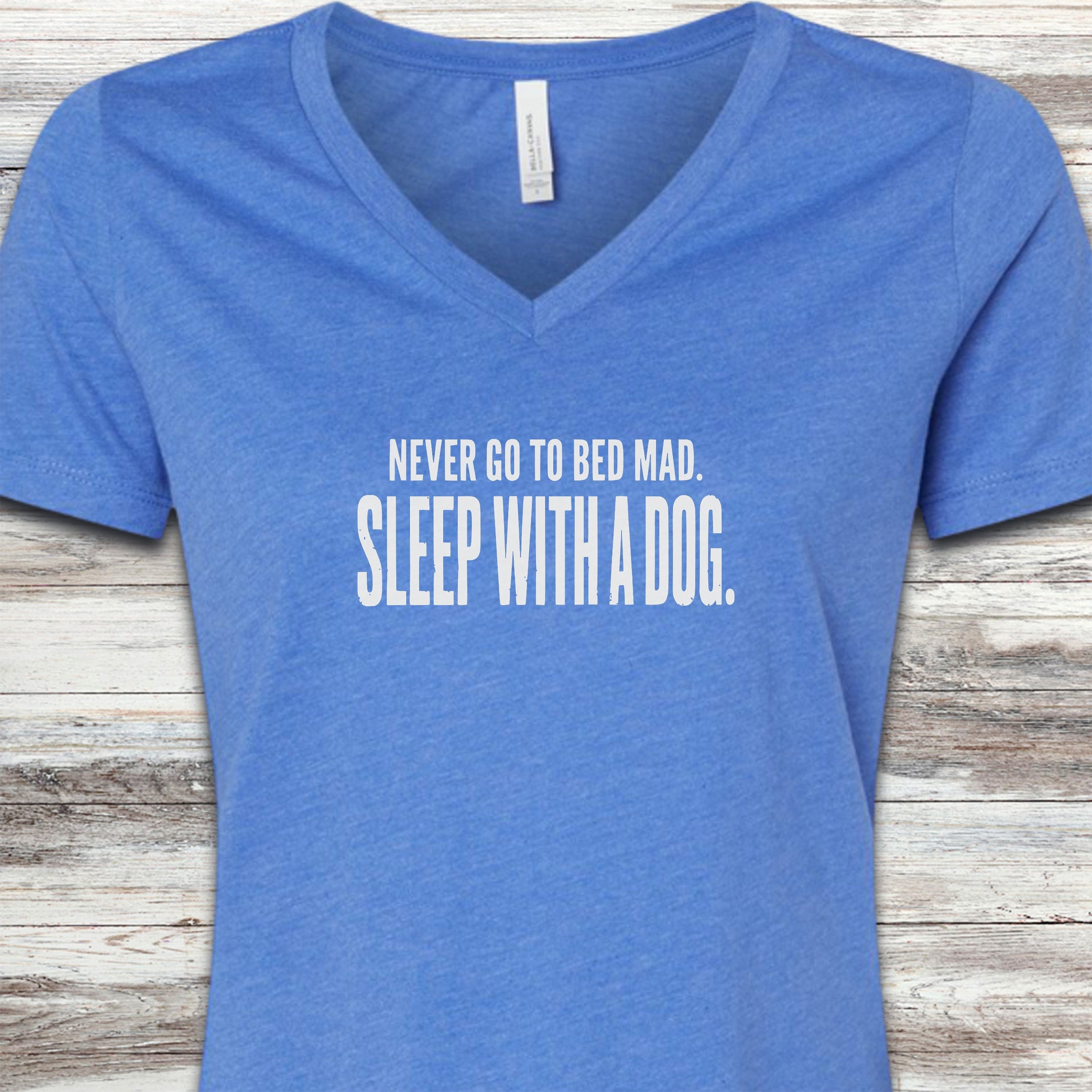 Sleep With A Dog V-Neck Tee - Heather True Royal