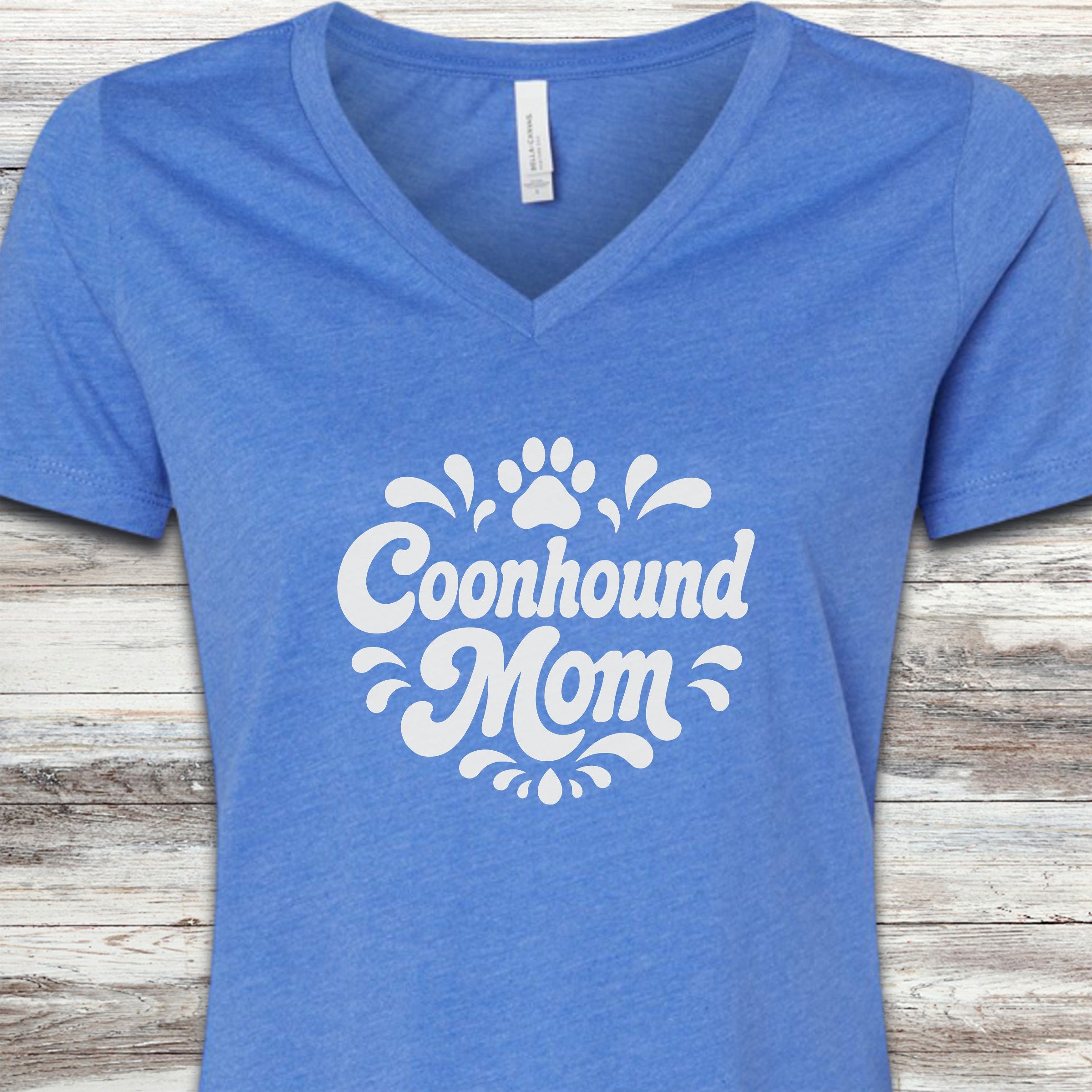 Coonhound Groovy Mom V-Neck Tee - Heather True Royal