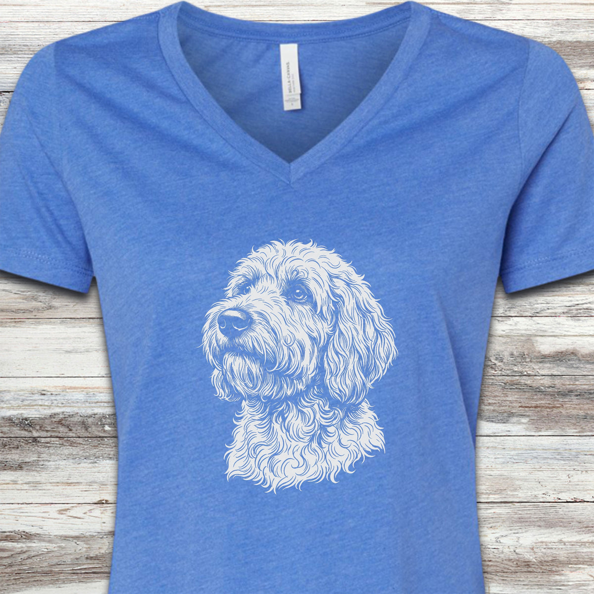 Goldendoodle Loyalty V-Neck Tee - Heather True Royal