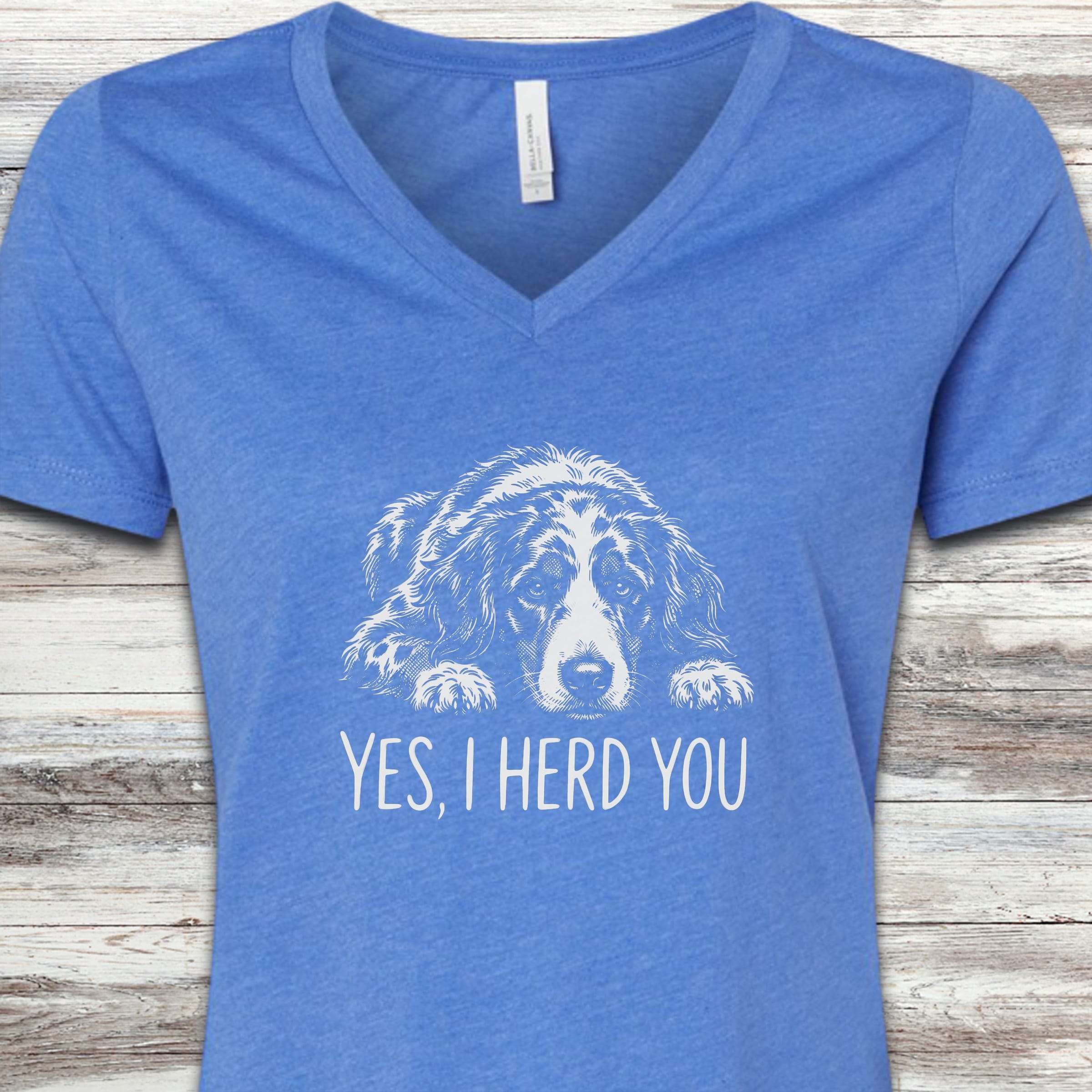 Aussiedoodle Herd You V-Neck Tee - Heather True Royal
